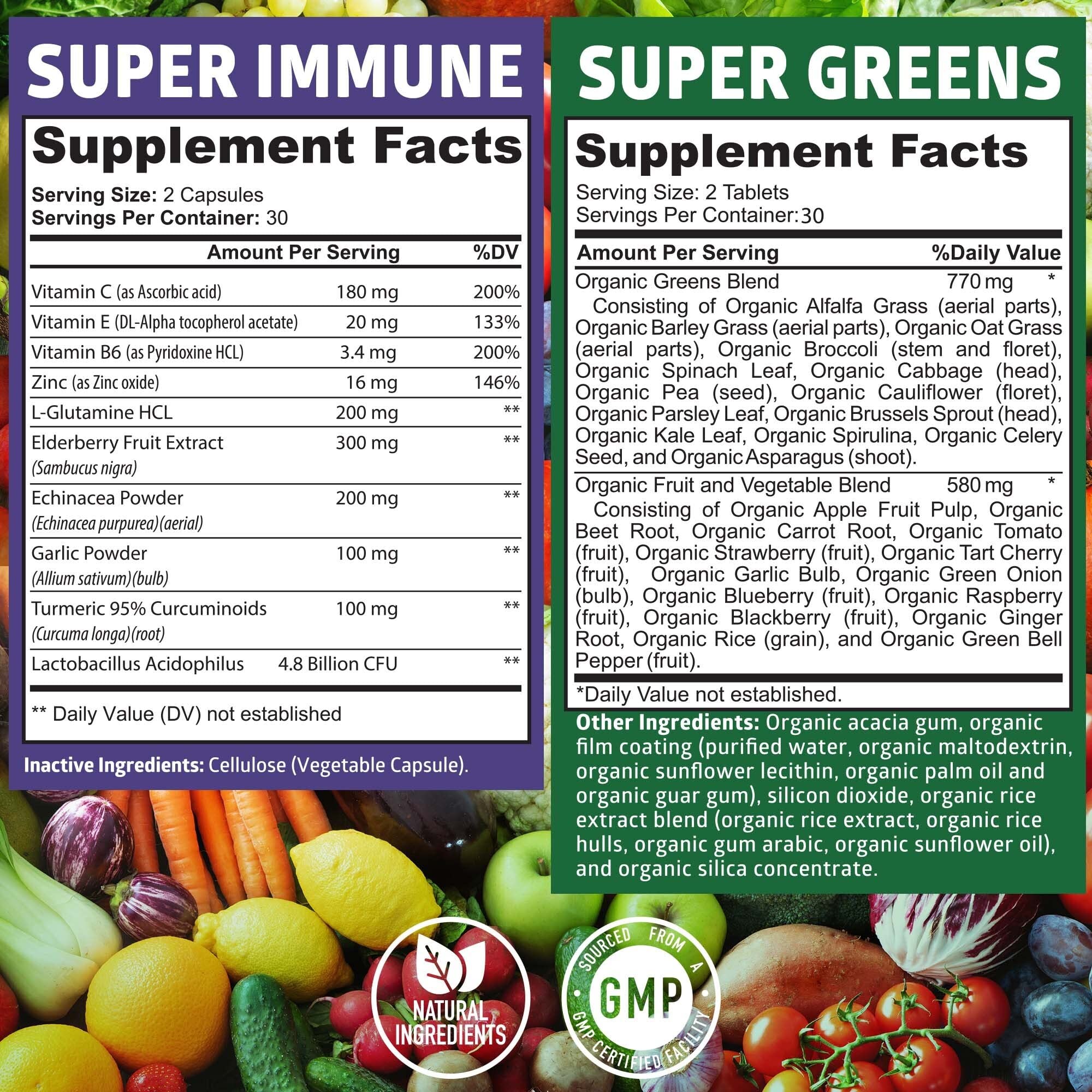 N1N Premium Organic Super Fruits & Veggies + Immune Support [38 Powerful Ingredients], Natural Super Greens Supplement with Alfalfa, Vitamins & Minerals, Zinc, Turmeric and Probiotic, 120 Caps Number One Nutrition uk supplements
