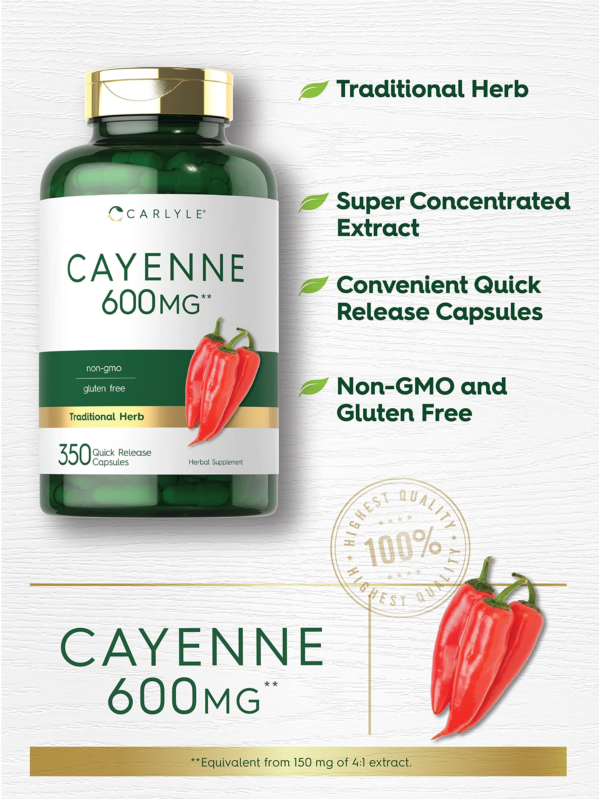 Carlyle Cayenne Pepper Capsules 600mg | 350 Pills | Non-GMO, Gluten Free Supplement Carlyle uk supplements