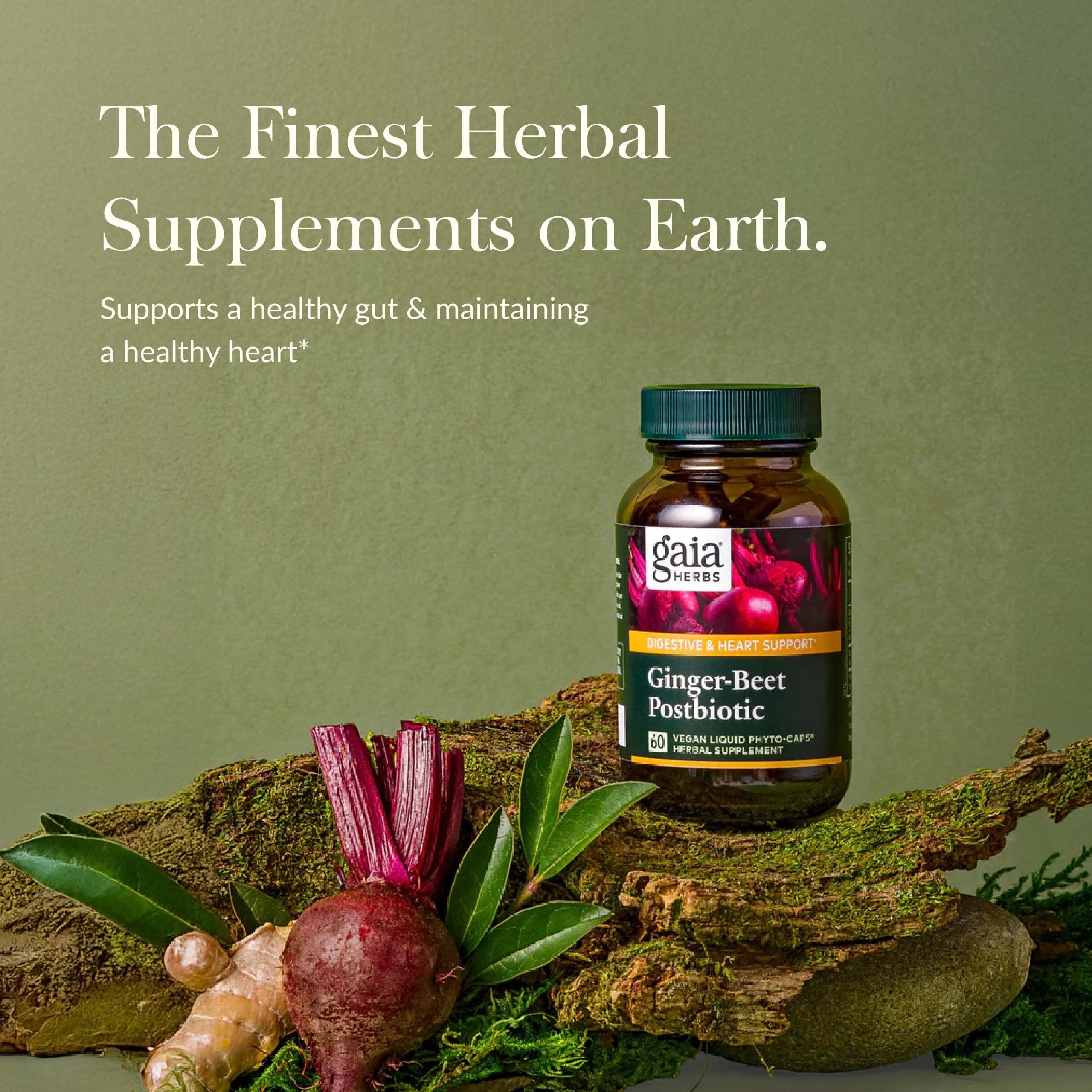 Gaia Herbs Ginger-Beet Postbiotic - Supplement for Gut & Heart Health Support* - Made with Fermented Beets & Ginger - Free from Dairy, Soy & Gluten - 60 Vegan Liquid Phyto-Caps (30 Servings) Gaia Herbs uk supplements