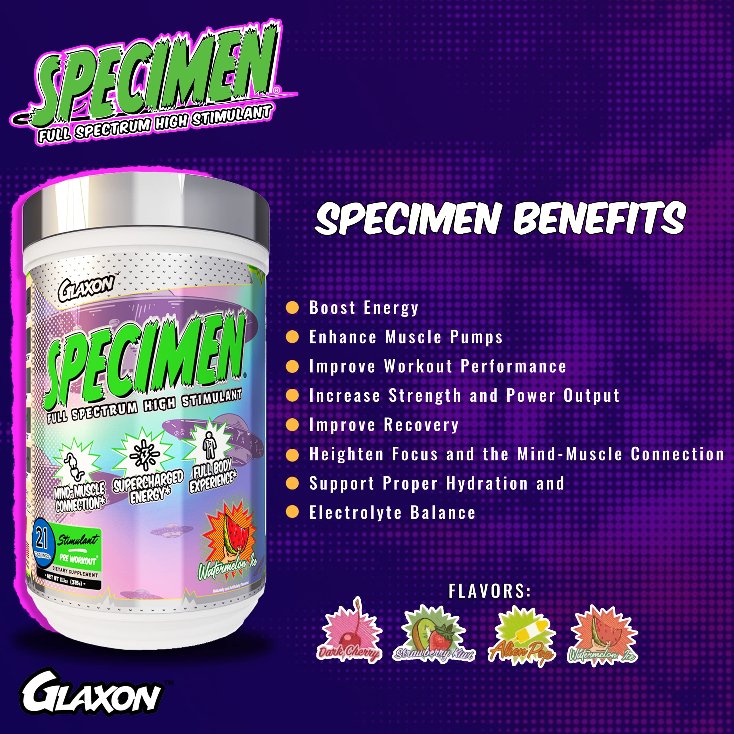 Glaxon Specimen High Stimulant Pre Workout Powder, Preworkout with 300mg Caffeine Glaxon uk supplements
