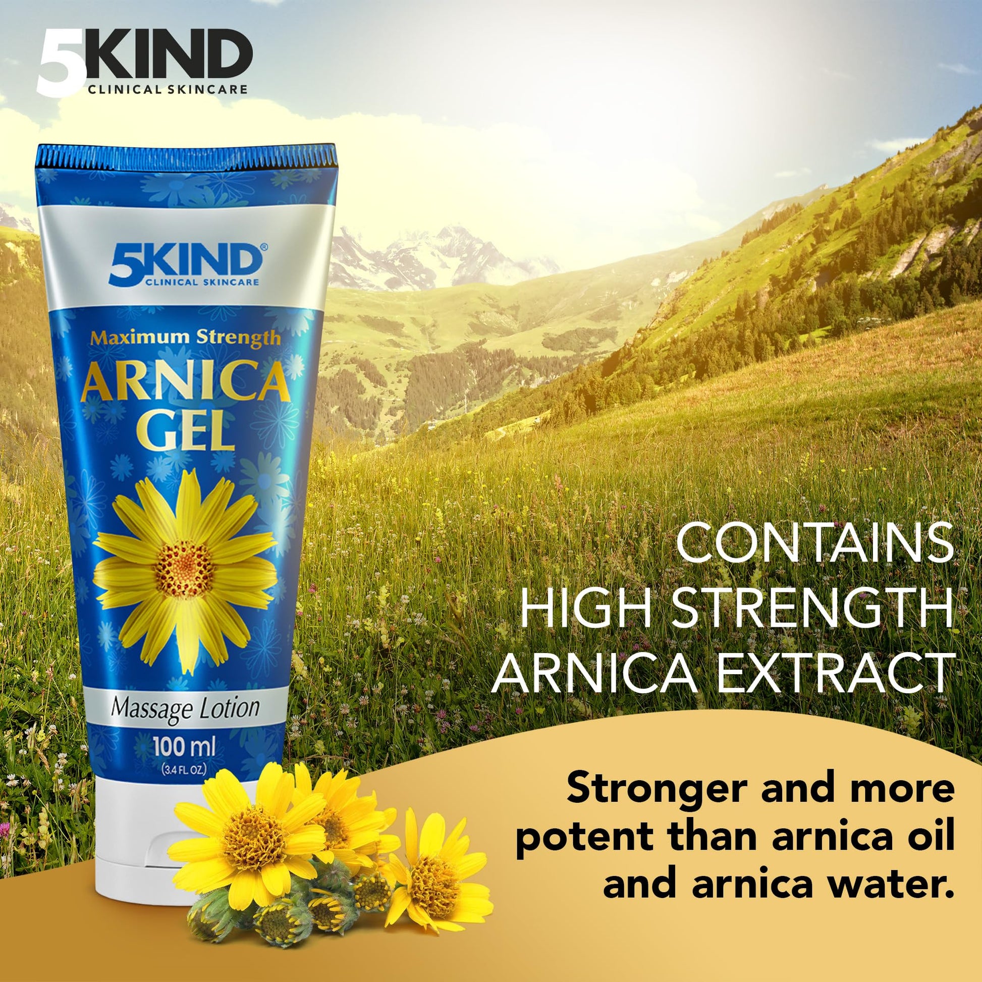 5kind Maximum Strength Arnica Bruise Gel 3.4 Fl Oz - Arnica Gel for Bruising and Swelling - Arnica Montana Gel with High Concentration Extract - Non-Greasy Formula 5kind clinical skincare uk supplements