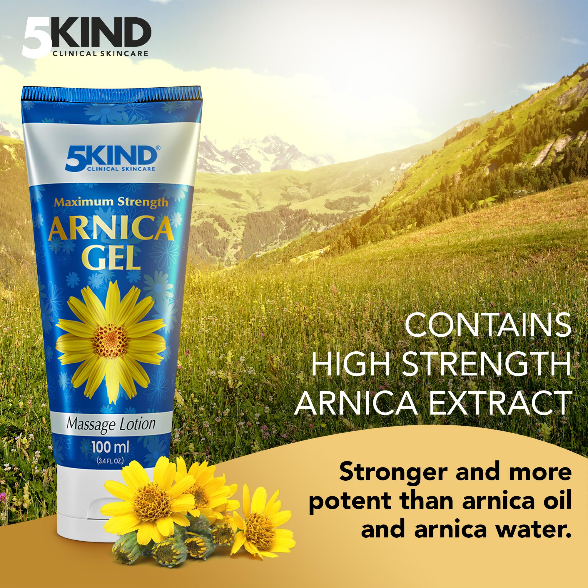 5kind Maximum Strength Arnica Bruise Gel 3.4 Fl Oz - Arnica Gel for Bruising and Swelling - Arnica Montana Gel with High Concentration Extract - Non-Greasy Formula 5kind clinical skincare uk supplements