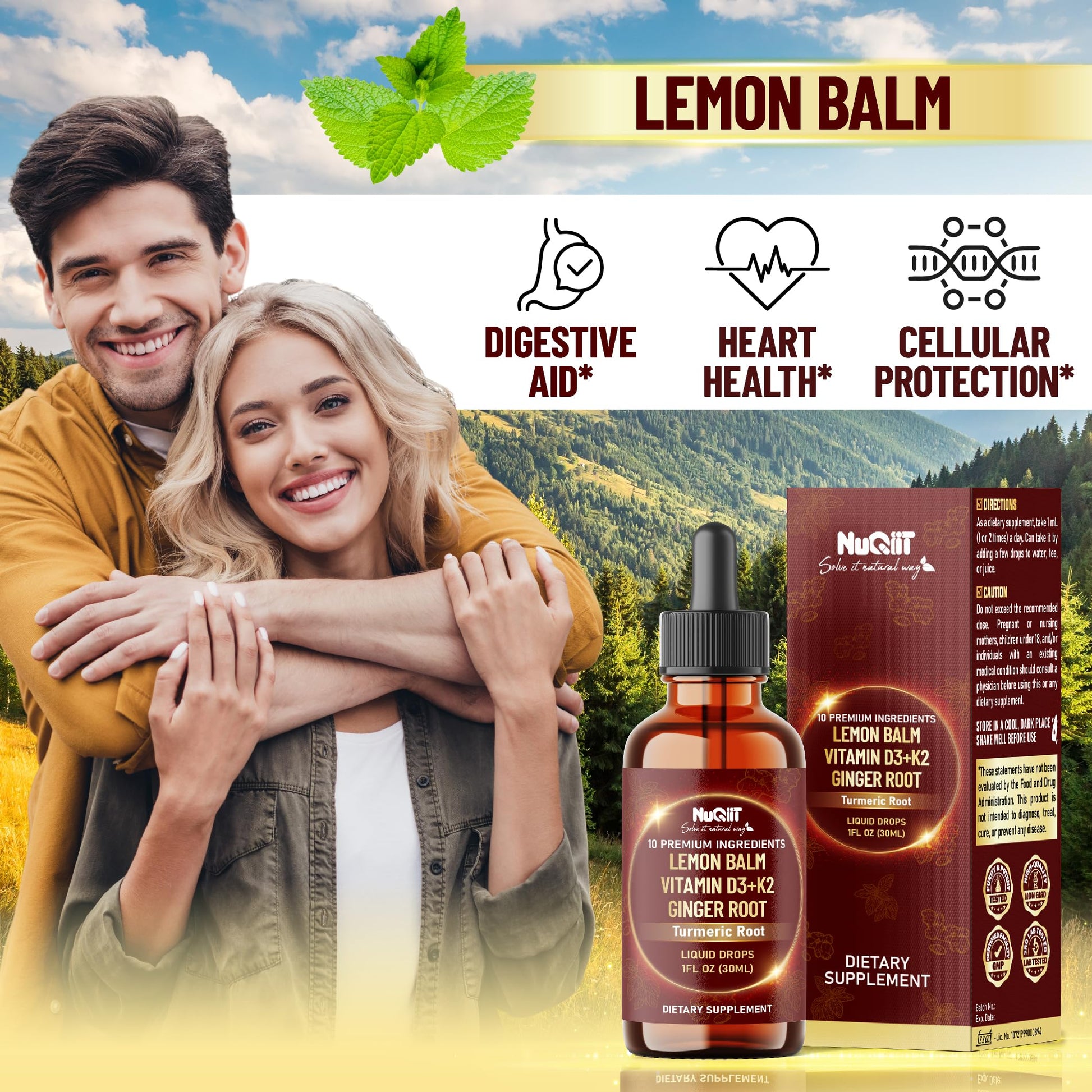 NUQIIT 10in1 Lemon Balm Tincture Blend Includes Vitamin D3, Vitamin K2, Lemon Balm, Ginger, Turmeric, Ceylon Cinnamon and More - 1 FL Oz - 60 Day Supply NUQIIT uk supplements