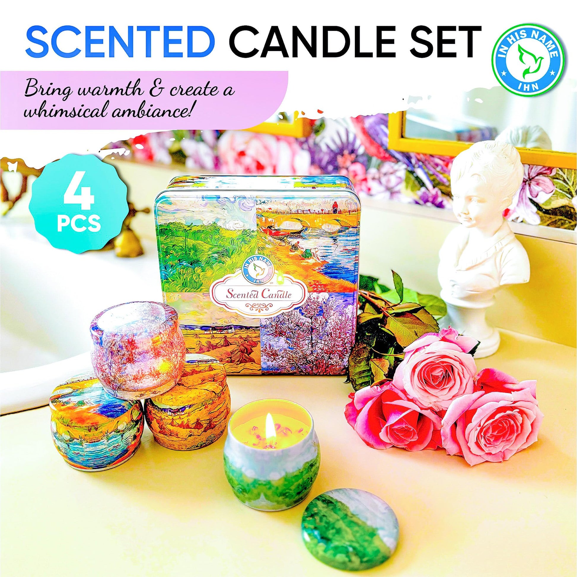 Scented Candles Gift for Women, 4 Pack, Reusable Tin Box, Luxury Candles for Home In His Name uk supplements