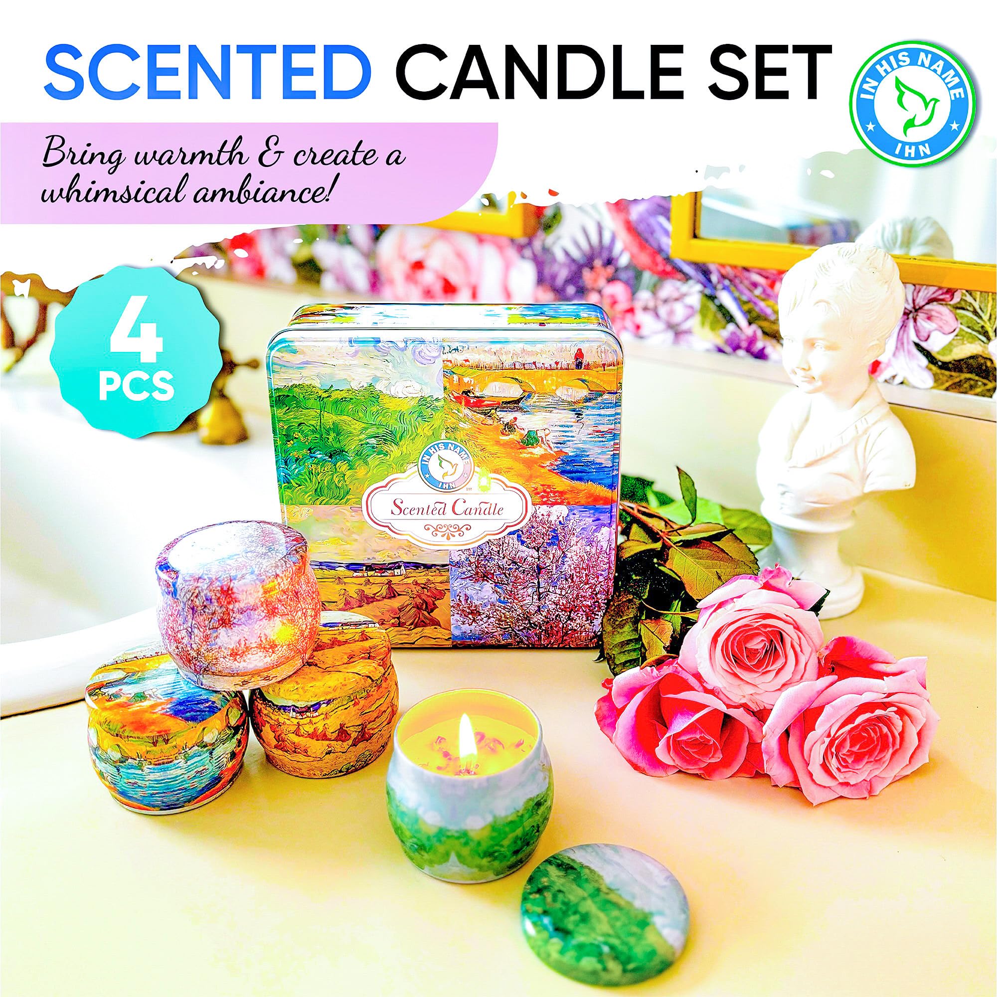 Scented Candles Gift for Women, 4 Pack, Reusable Tin Box, Luxury Candles for Home In His Name uk supplements