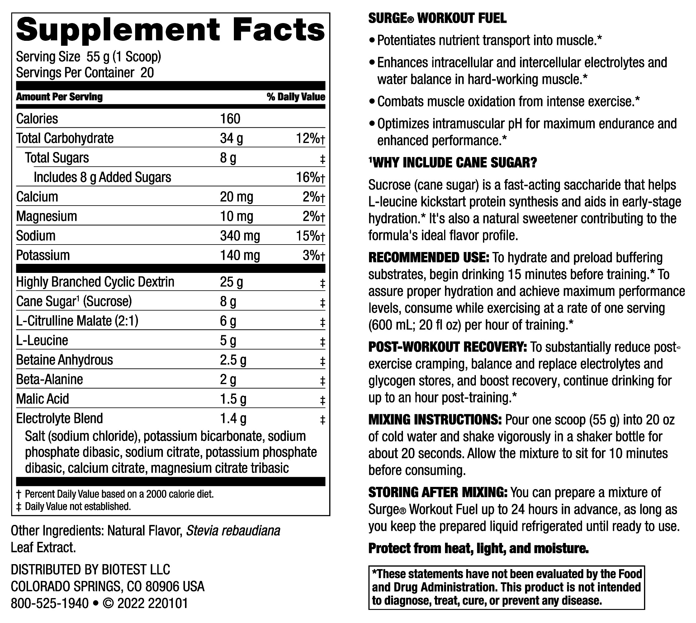 Biotest Surge Workout Nutrition - 25 g Highly Branched Cyclic Dextrin, 6.5 g Citrulline Biotest uk supplements