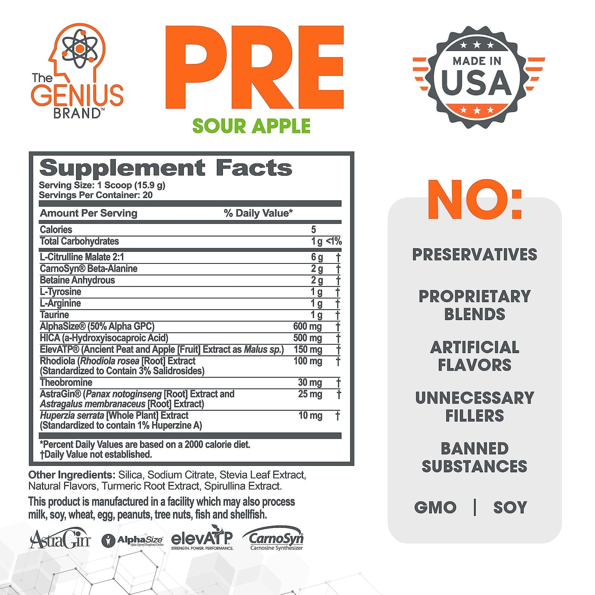 Genius Pre Workout Powder, Sour Apple, and Genius Micronized Creatine Monohydrate The Genius Brand uk supplements