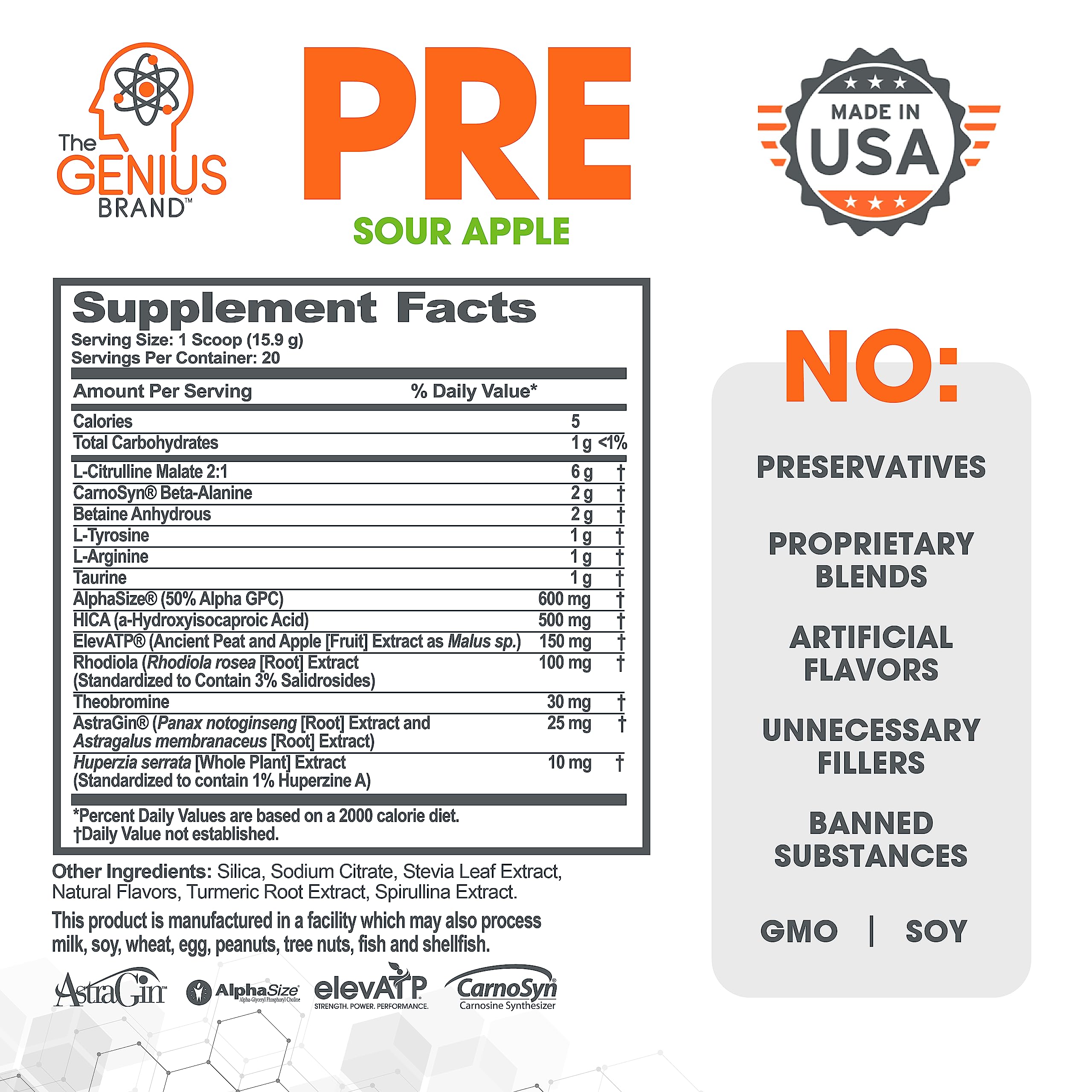 Genius Pre Workout Powder, Sour Apple, and Genius Micronized Creatine Monohydrate The Genius Brand uk supplements