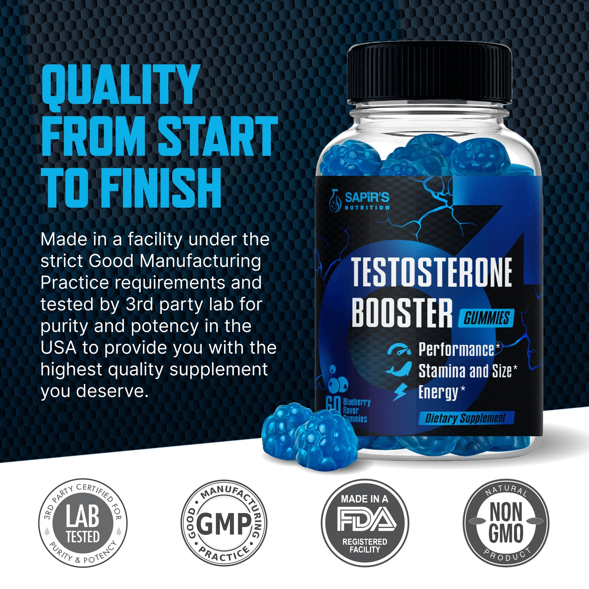 Testosterone Booster Gummies, Male Enhancing Supplement, Add 2 in” Enlargement Gummies for Men , Male Enhancement Chews Energy, Strength, Stamina, Endurance, Performance, Natural Blue Berry Chews Sapir's Nutrition uk supplements
