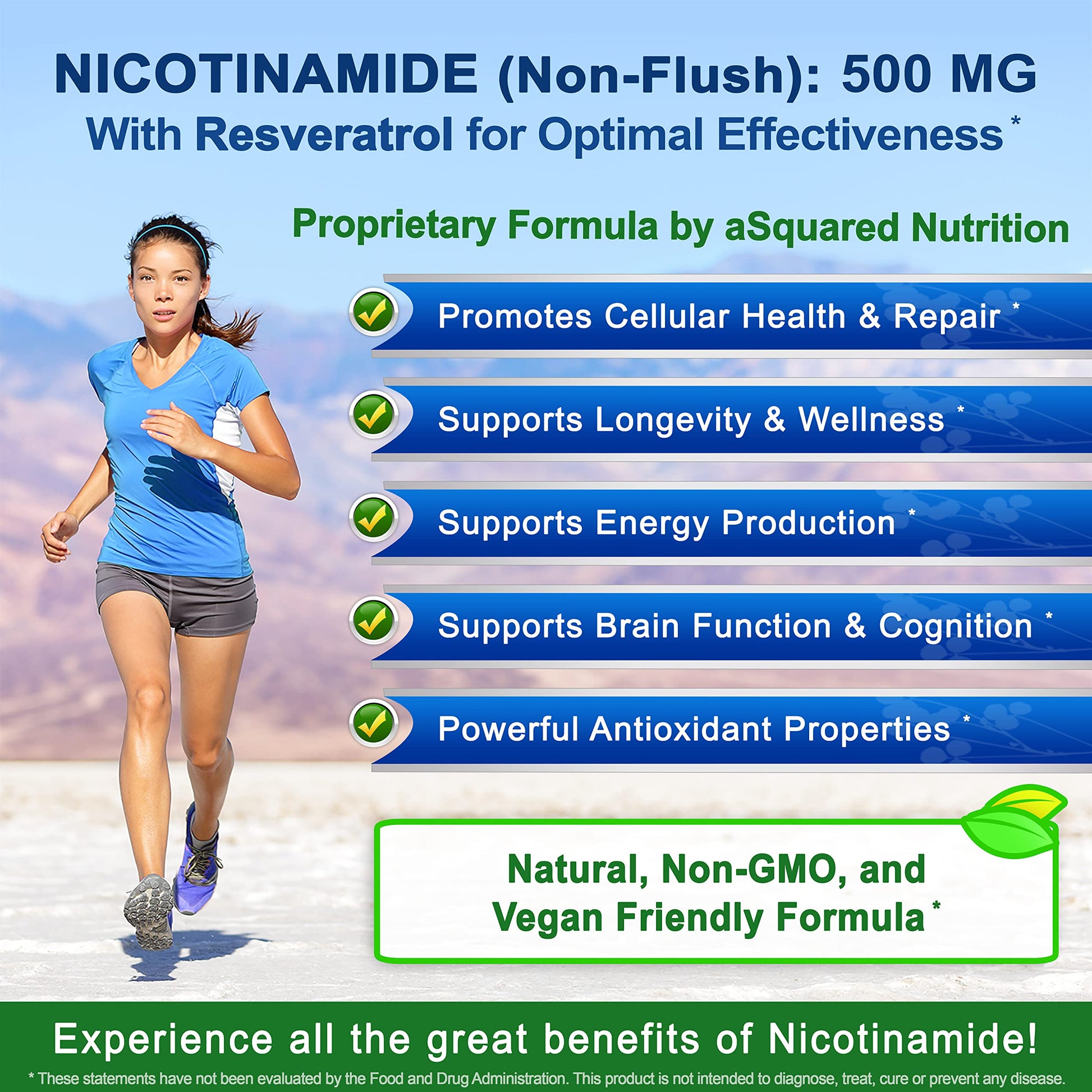 aSquared Nutrition Nicotinamide with Resveratrol - 120 Veggie Capsules - Vitamin B3 500mg (Niacinamide Flush Free) - Supplement Pills to Support NAD, Skin Cell Health & Energy aSquared Nutrition uk supplements