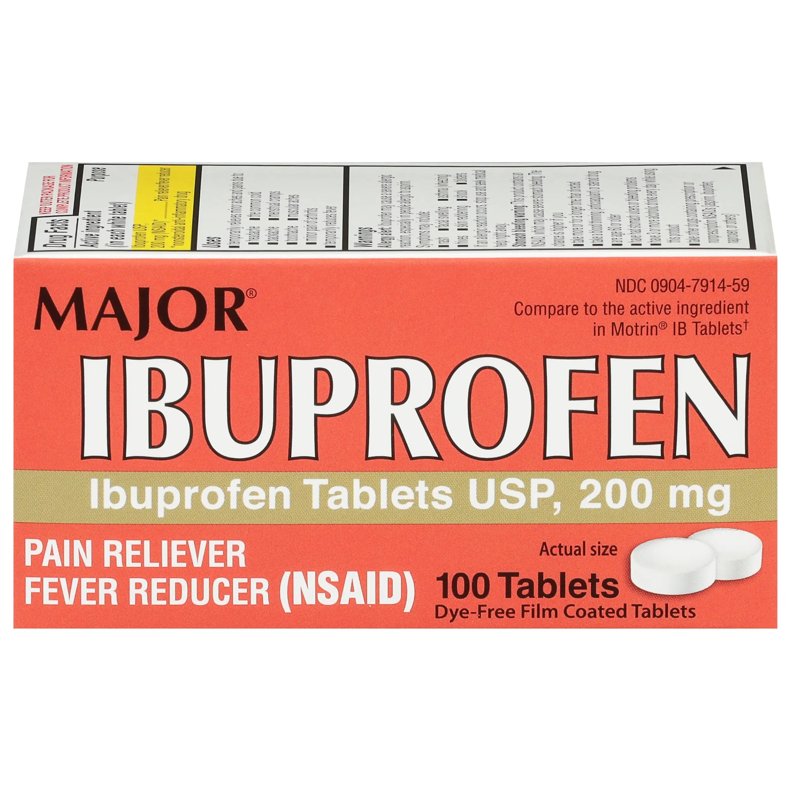 MAJOR Dye-Free Ibuprofen Tablets 200 mg - Helps Temporarily Reduce Fevers - Offers Pain Relief - 100 Tablets (1-Pack) MAJOR uk supplements