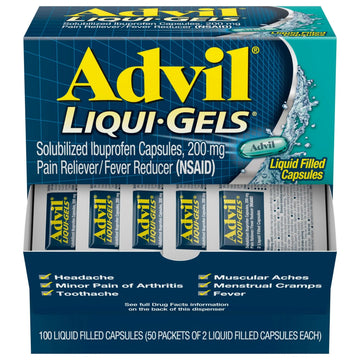Advil Liqui-Gels Pain Reliever and Fever Reducer, Pain Medicine for Adults with Ibuprofen 200mg for Headache, Backache, Menstrual Pain and Joint Pain Relief - 50x2 Liquid Filled Capsules Advil uk supplements