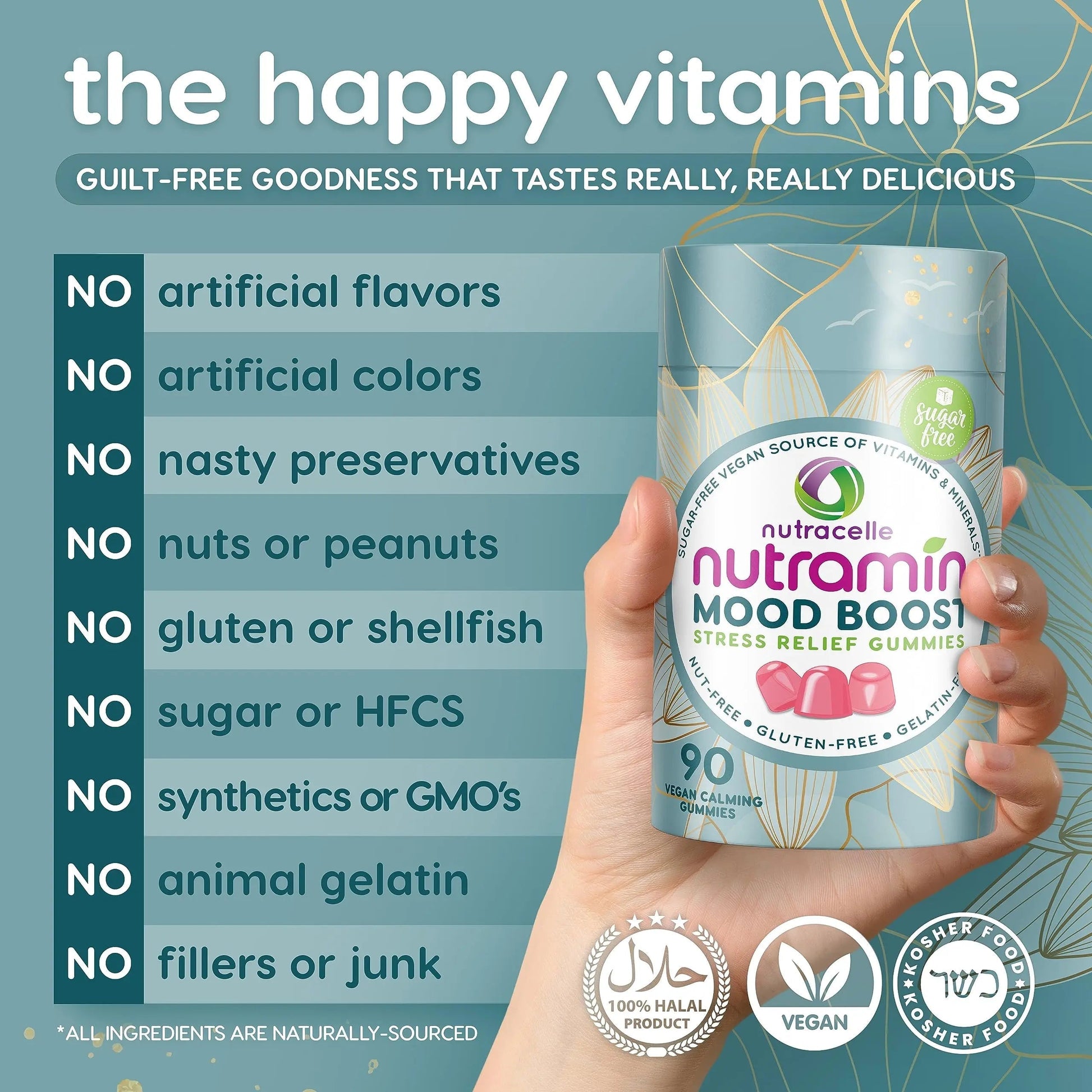 NUTRAMIN Mood Boost Multivitamin Gummy - Delicious & Yummy Anti-Stress Magnesium Ashwagandha Gummies + B Complex Vitamins for Focus and Calm Nutracelle uk supplements