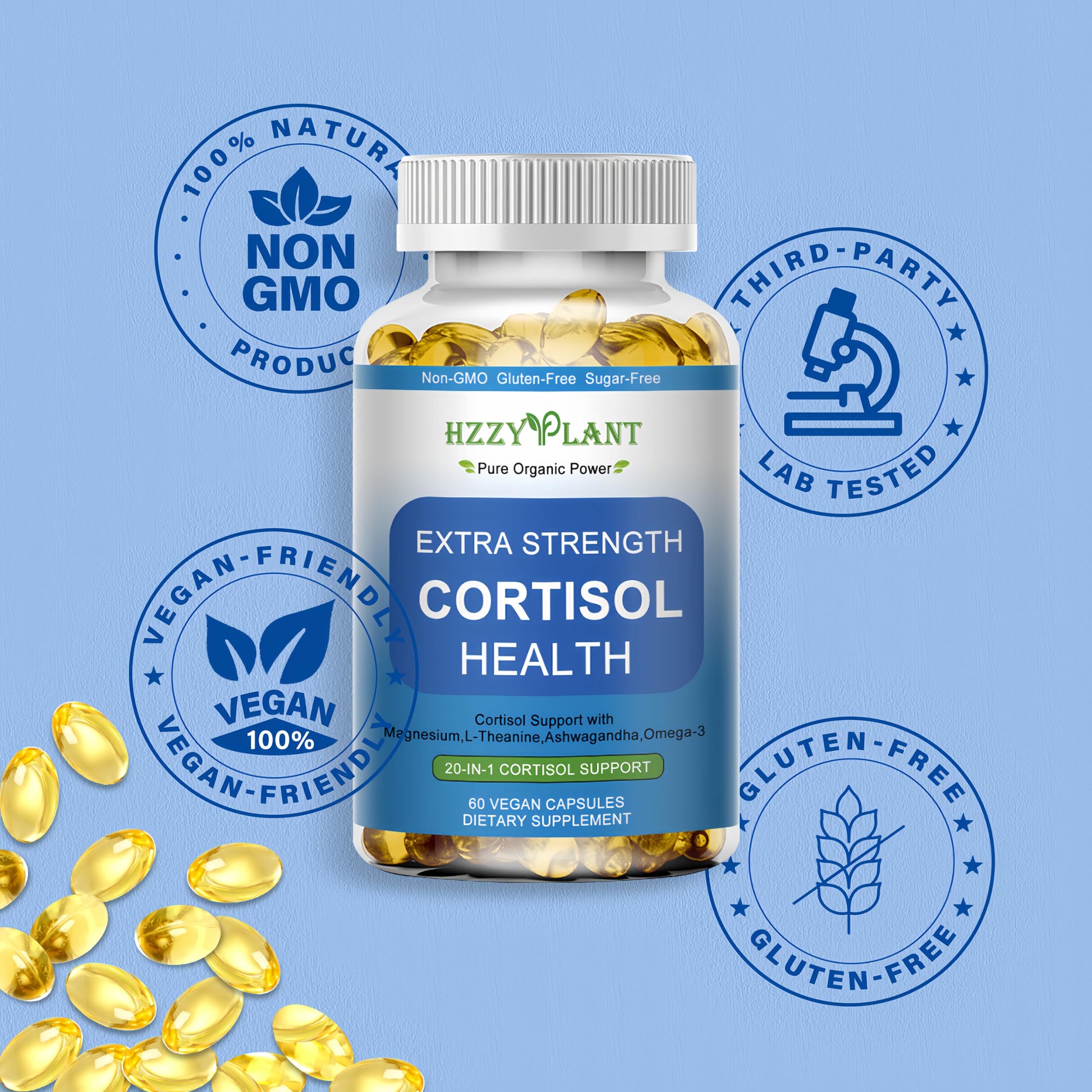 Cortisol Supplements for Women and Men Softgels with Phosphatidylserine Magnesium Ashwagandha L-Theanine,High Absorption Cortisol Detox Capsules for Sleep Relaxation Stress Relief,Non-GMO,60 Servings HZZYPLANT uk supplements
