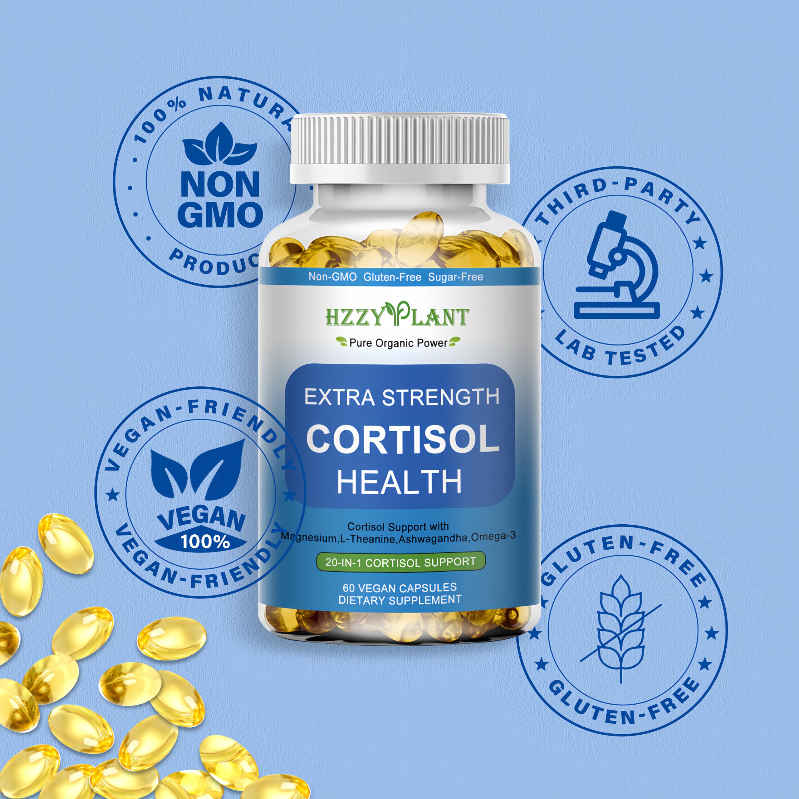 Cortisol Supplements for Women and Men Softgels with Phosphatidylserine Magnesium Ashwagandha L-Theanine,High Absorption Cortisol Detox Capsules for Sleep Relaxation Stress Relief,Non-GMO,60 Servings HZZYPLANT uk supplements