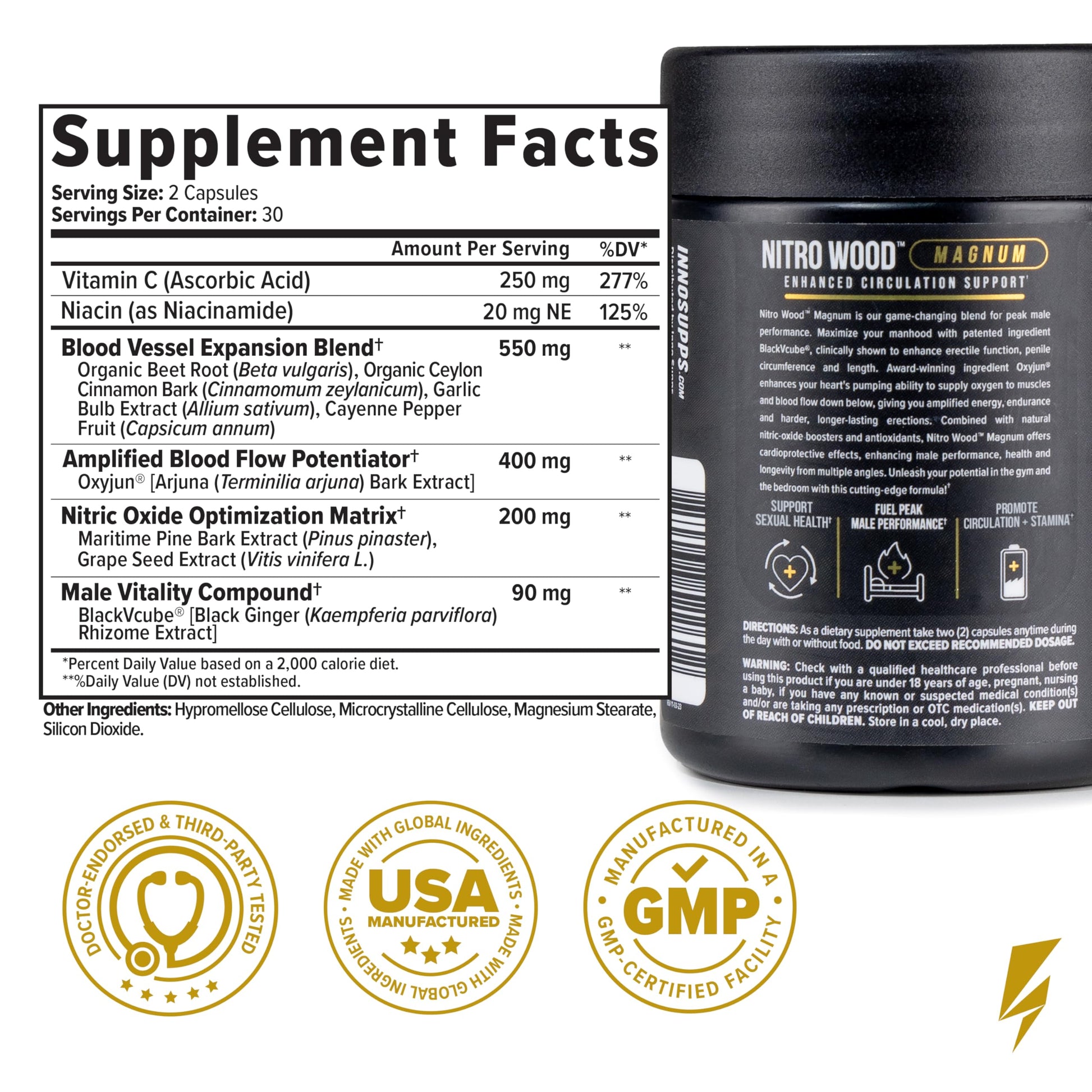 InnoSupps Nitro Wood Magnum – Nitric Oxide Booster for Men – Supports Blood Flow, Circulation & Male Performance – Stamina, Endurance & Size Support – 60 Veg Capsules InnoSupps uk supplements