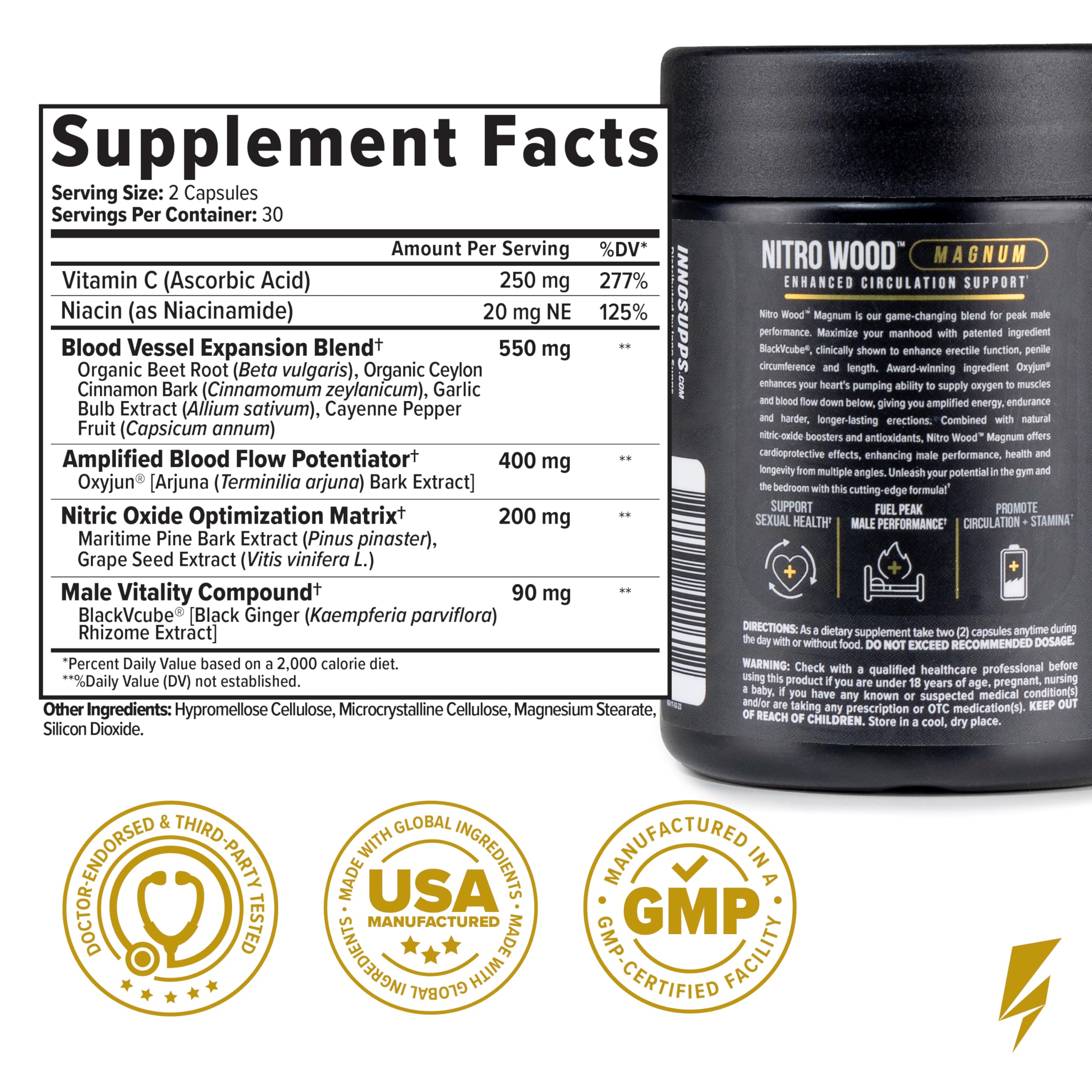 InnoSupps Nitro Wood Magnum – Nitric Oxide Booster for Men – Supports Blood Flow, Circulation & Male Performance – Stamina, Endurance & Size Support – 60 Veg Capsules InnoSupps uk supplements