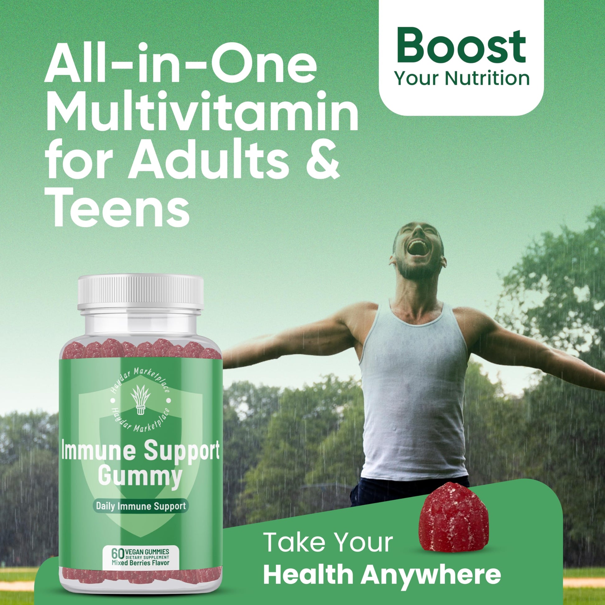 Haydar Marketplace Immune Boosters for Adults - Vegan Immune Support Gummies with Vitamins C & D, Zinc, Magnesium, Probiotics Haydar Marketplace uk supplements