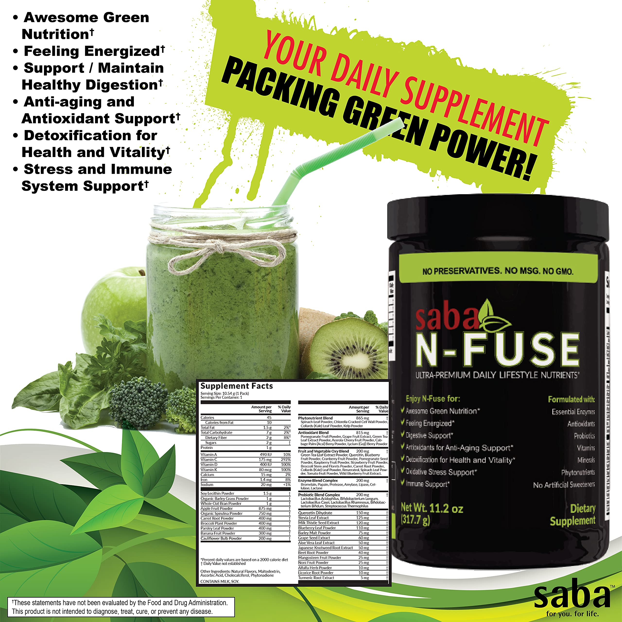 Saba N-Fuse-Whole Food Daily Nutrition,-Phytonutrients, Pre and Probiotics, Enzymes Saba uk supplements