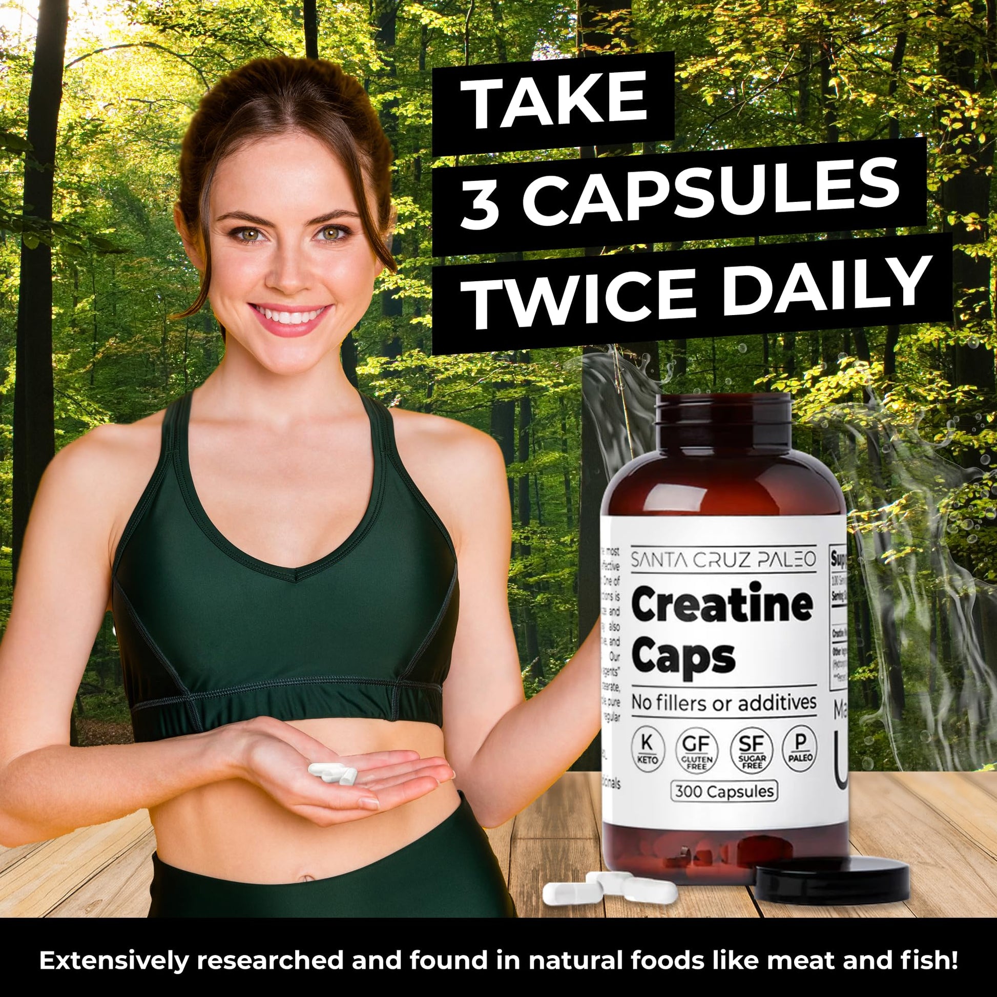 Santa Cruz Paleo Creatine Capsules, Supports Muscle Growth & Energy, Gluten Free, Keto, Sugar Free, Paleo, No Fillers or Additives, Creatine Monohydrate Pills, Santa Cruz Paleo uk supplements