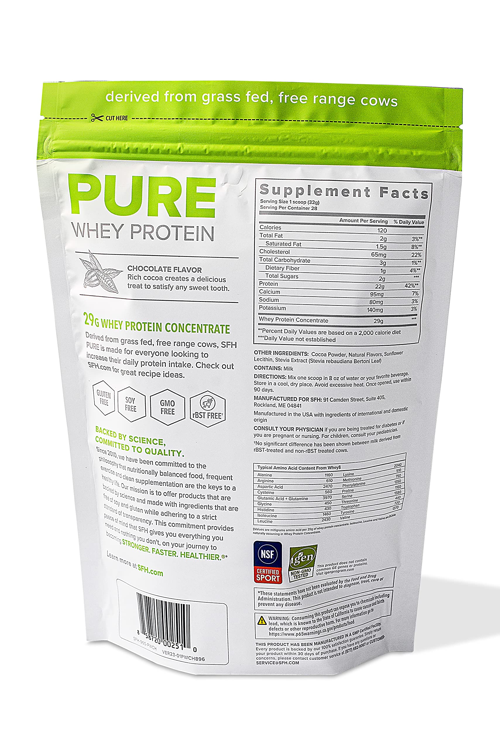 SFH Pure Whey Protein Powder (Chocolate) Best Tasting 100% Grass Fed Whey SFH uk supplements