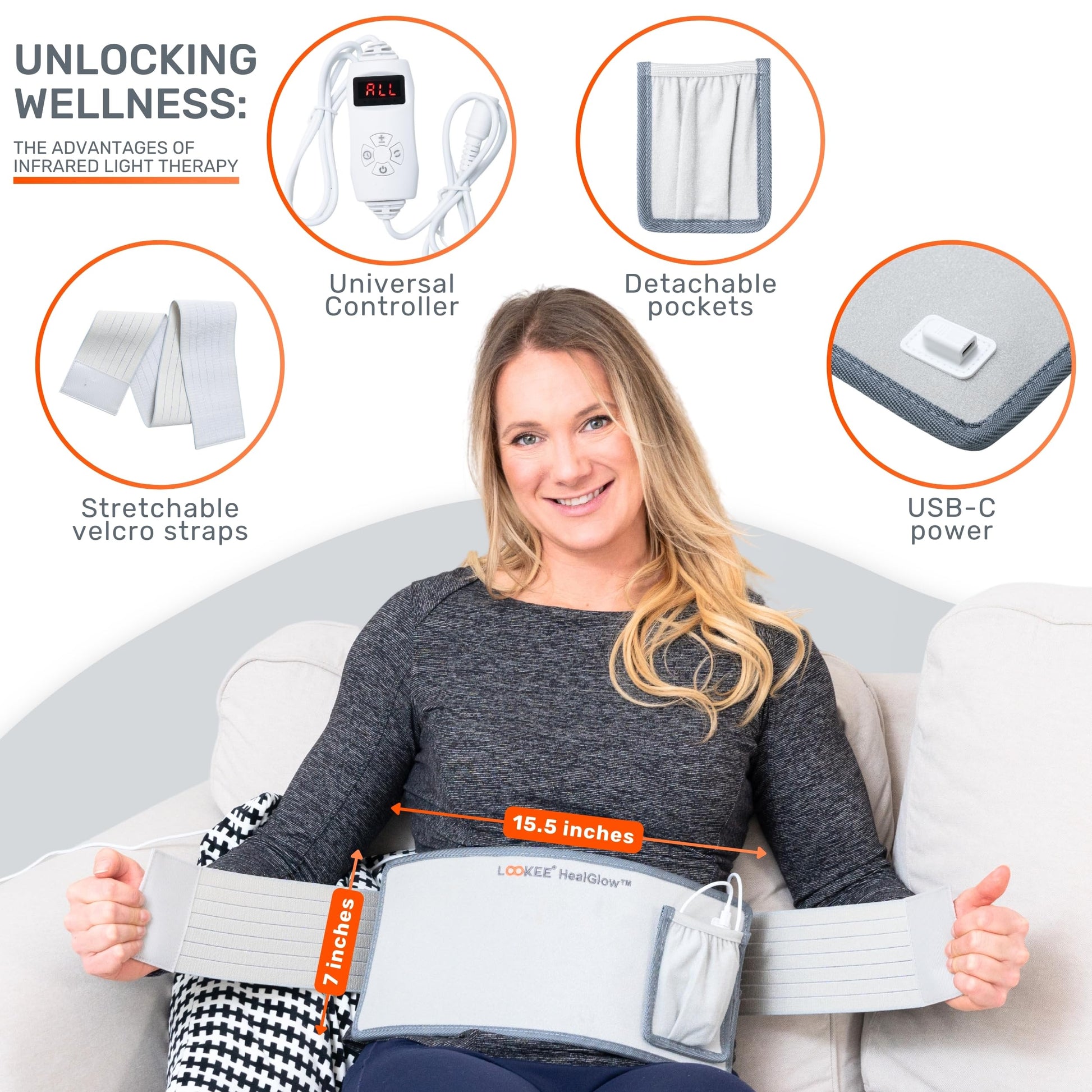 LOOKEE HealGlow Pro Medical Infrared & Red-Light Therapy Belt - LED Technology - 60W Powerful LOOKEE uk supplements