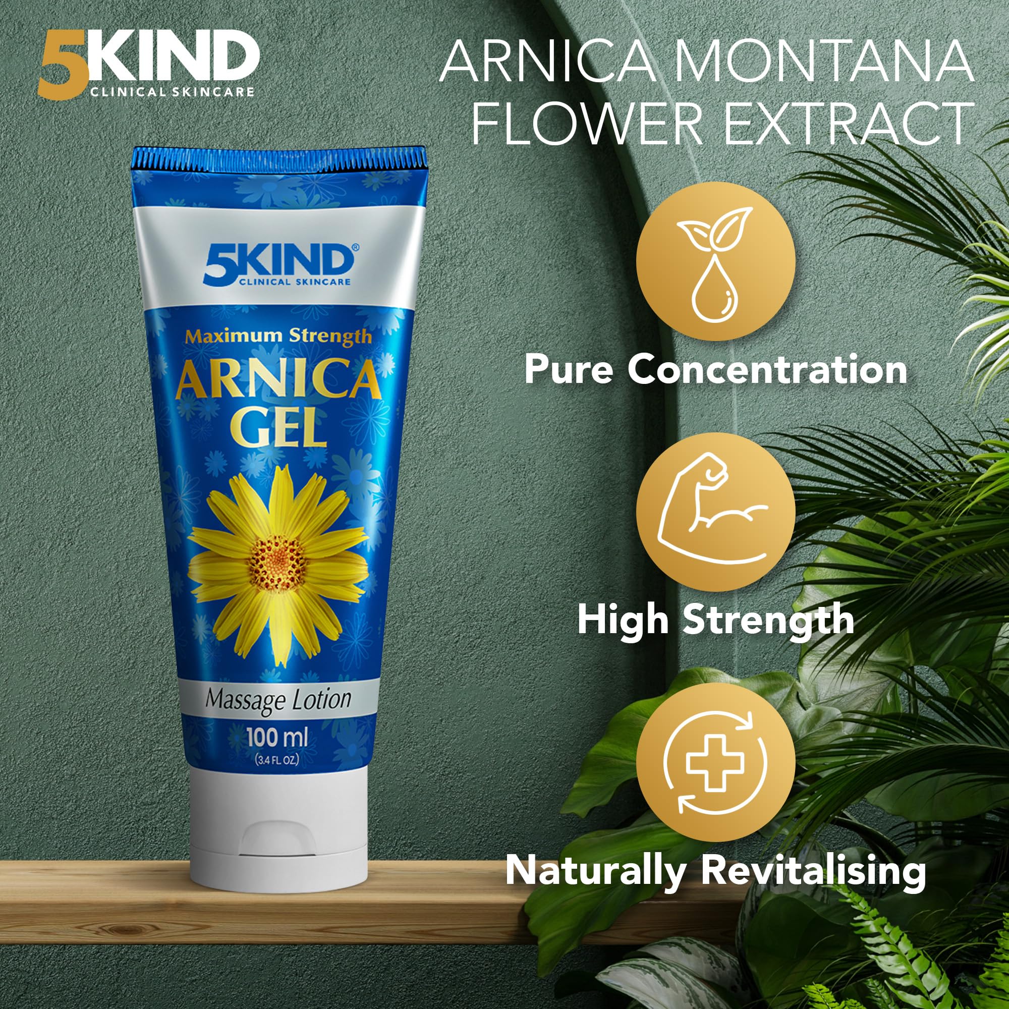 5kind Maximum Strength Arnica Bruise Gel 3.4 Fl Oz - Arnica Gel for Bruising and Swelling - Arnica Montana Gel with High Concentration Extract - Non-Greasy Formula 5kind clinical skincare uk supplements