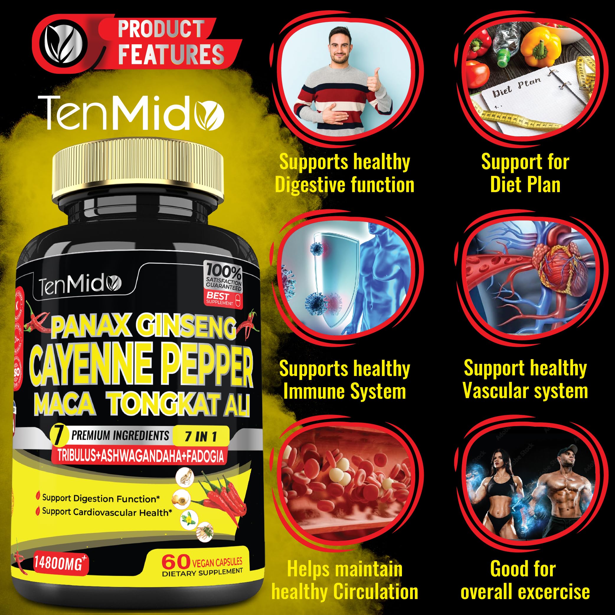 2 Packs 60 Caps 14800mg - Cayenne Pepper Supplements Extract Capsules - Tongkat Ali Tenmido uk supplements