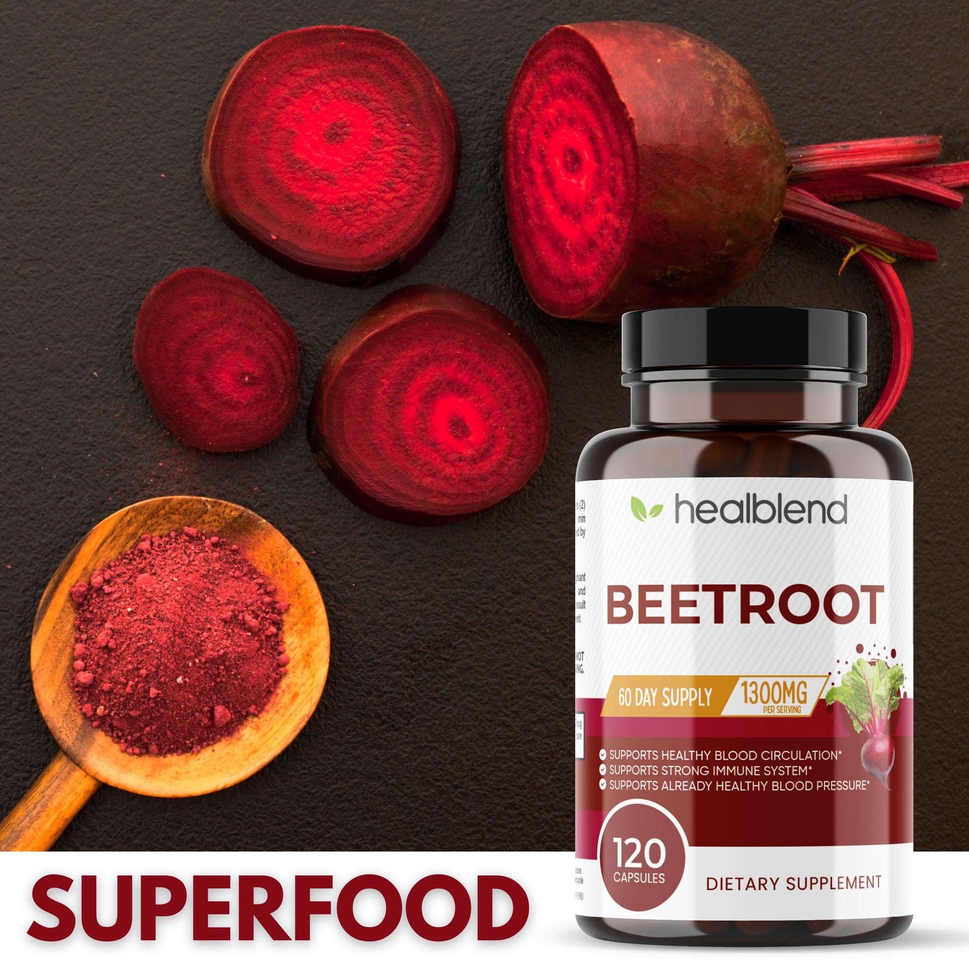 healblend Organic Nitric Oxide Beet Root Capsules 1300mg - Support Immune System healblend uk supplements