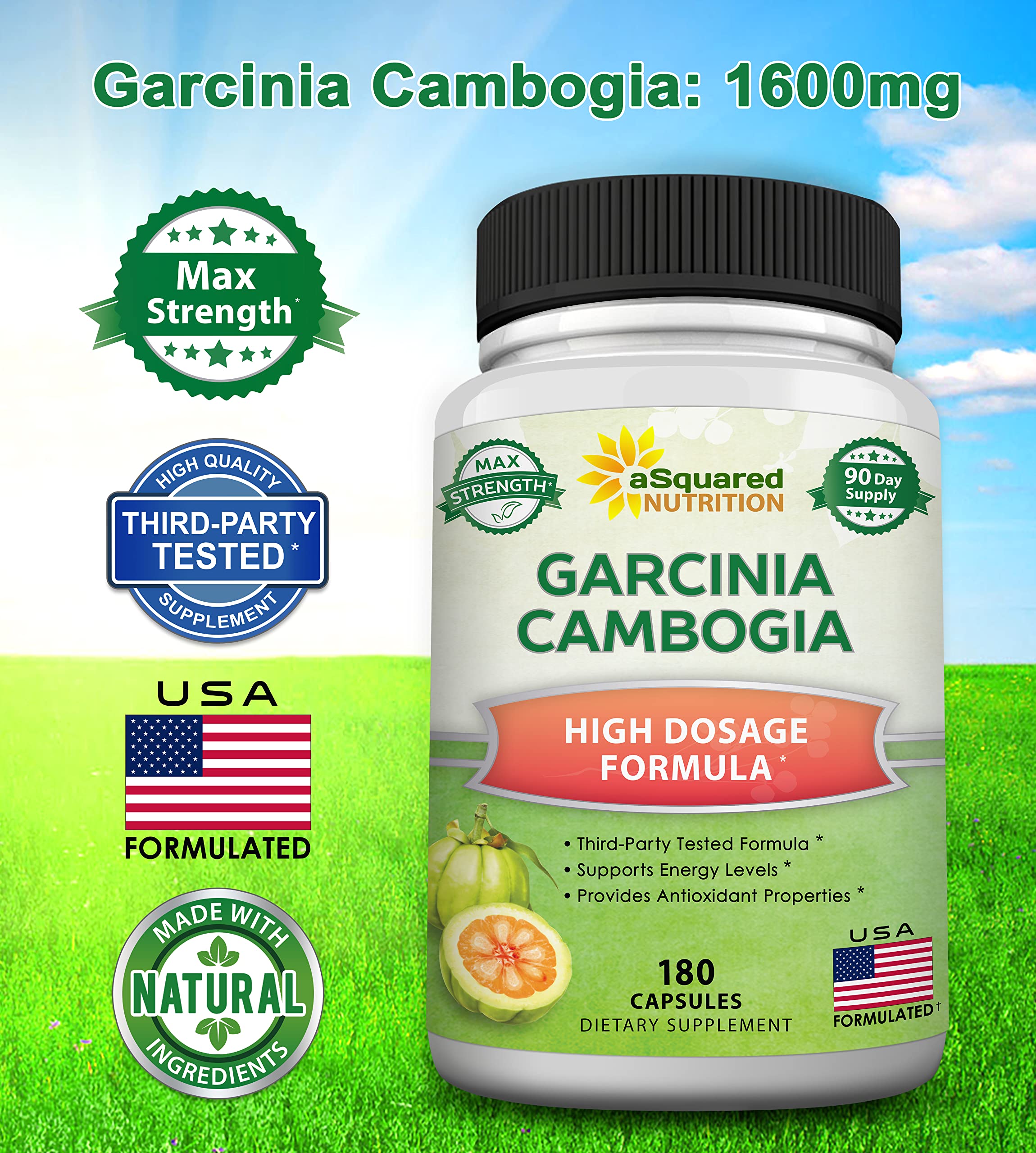 aSquared Nutrition Garcinia Cambogia 1600mg-180 Capsules-Natural Pure Extract Pills aSquared Nutrition uk supplements