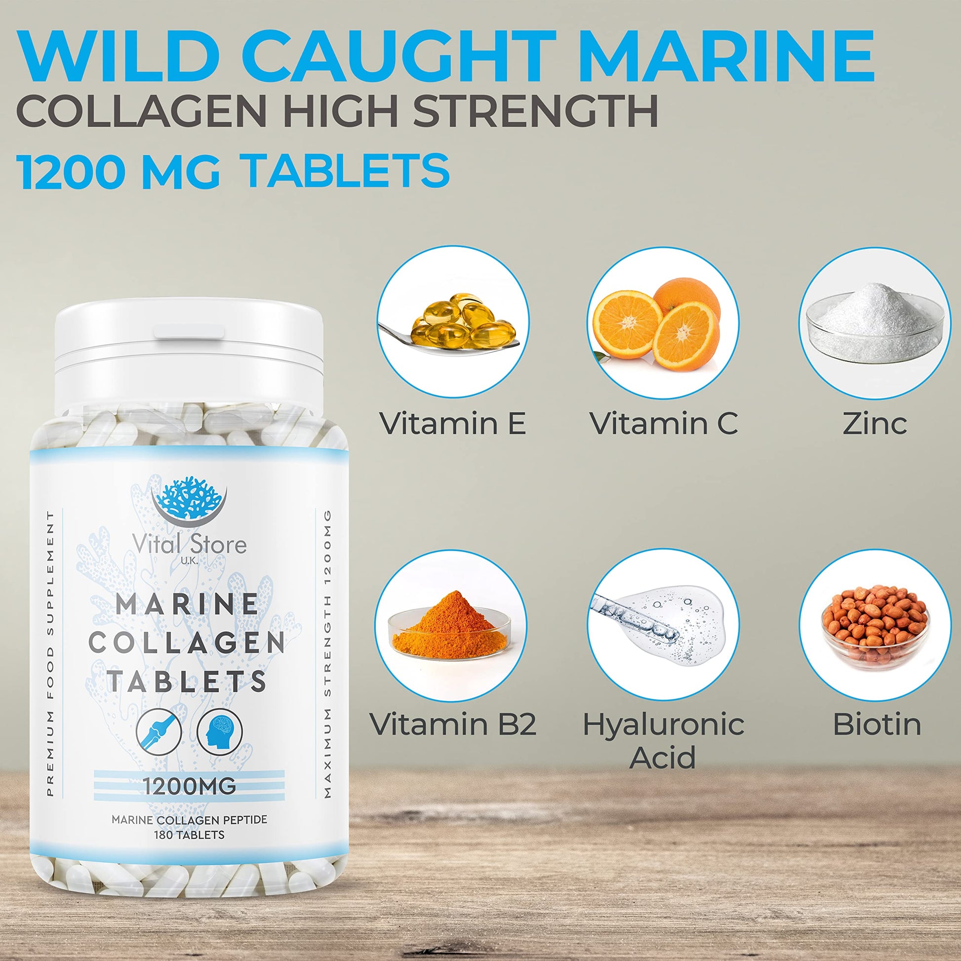 Marine Collagen Peptide Tablets 1200MG - 6 Month Supply - 180 High Strength Collagen Tablets My Store uk supplements
