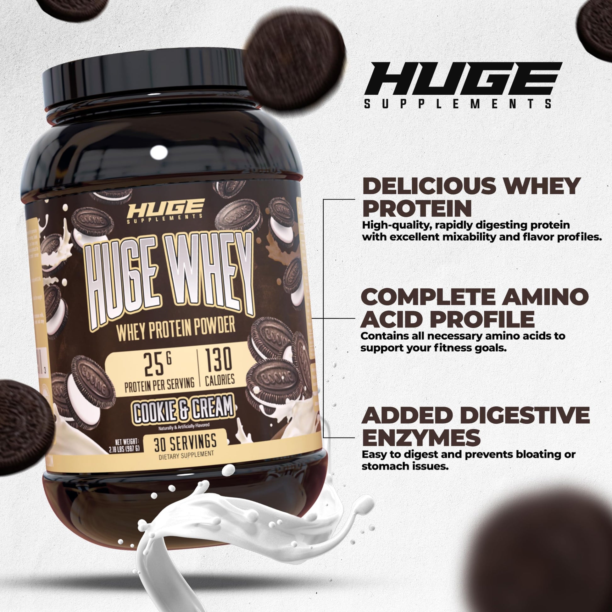 Huge Supplements Whey Protein Concentrate Powder, 25g Protein Per Serving, 5g BCAA Huge Supplements uk supplements