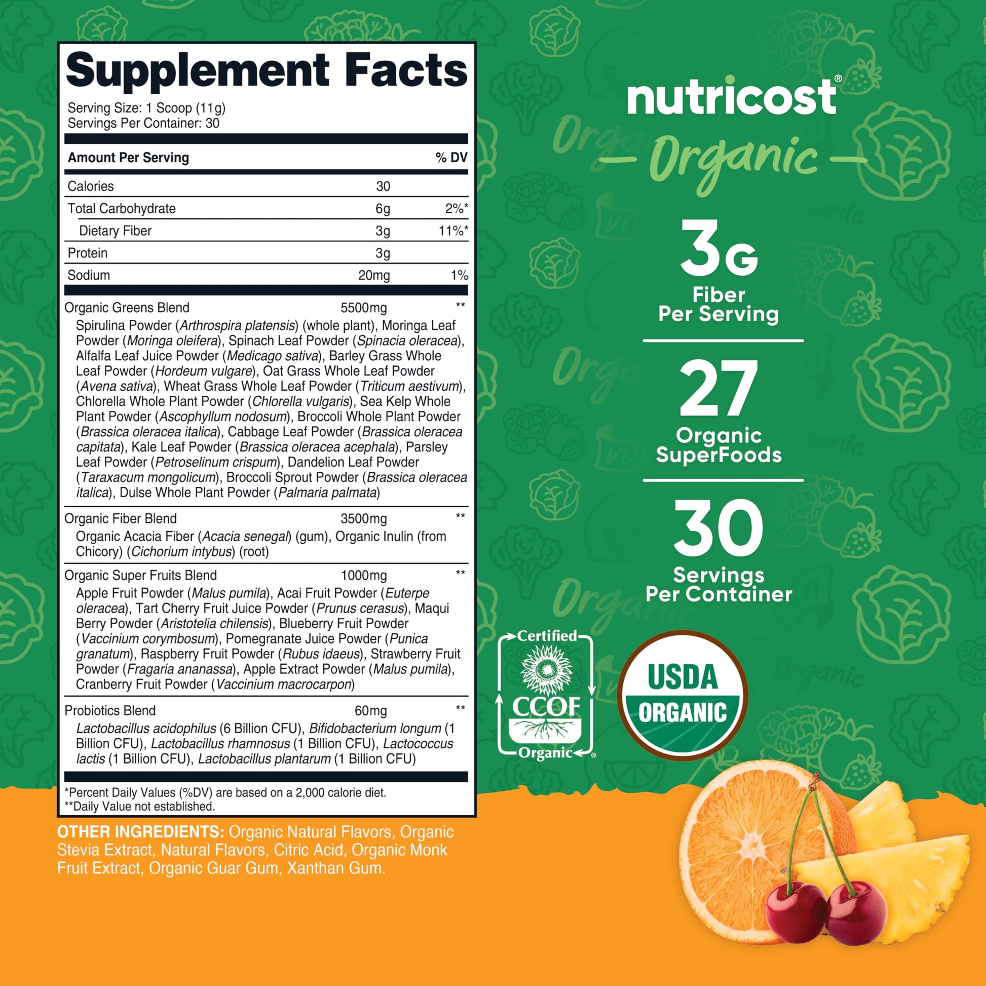 Nutricost Organic Super Greens Powder (30 Servings) Orange Sunrise Flavor - Superfood Supplement Drink Mix Nutricost uk supplements