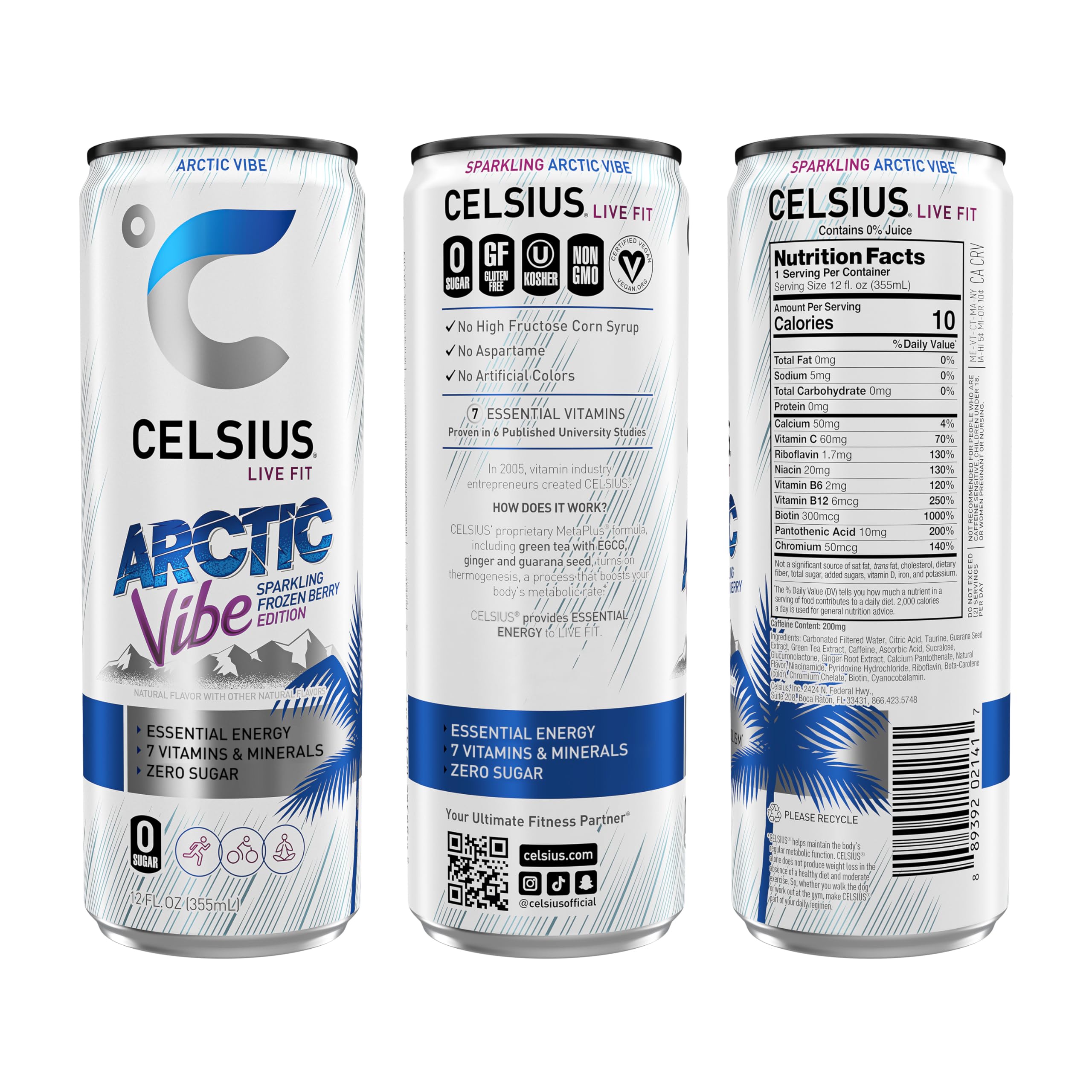 CELSIUS Arctic Vibe Sparkling Frozen Berry, Functional Essential Energy Drink, 12 Fl Oz CELSIUS uk supplements