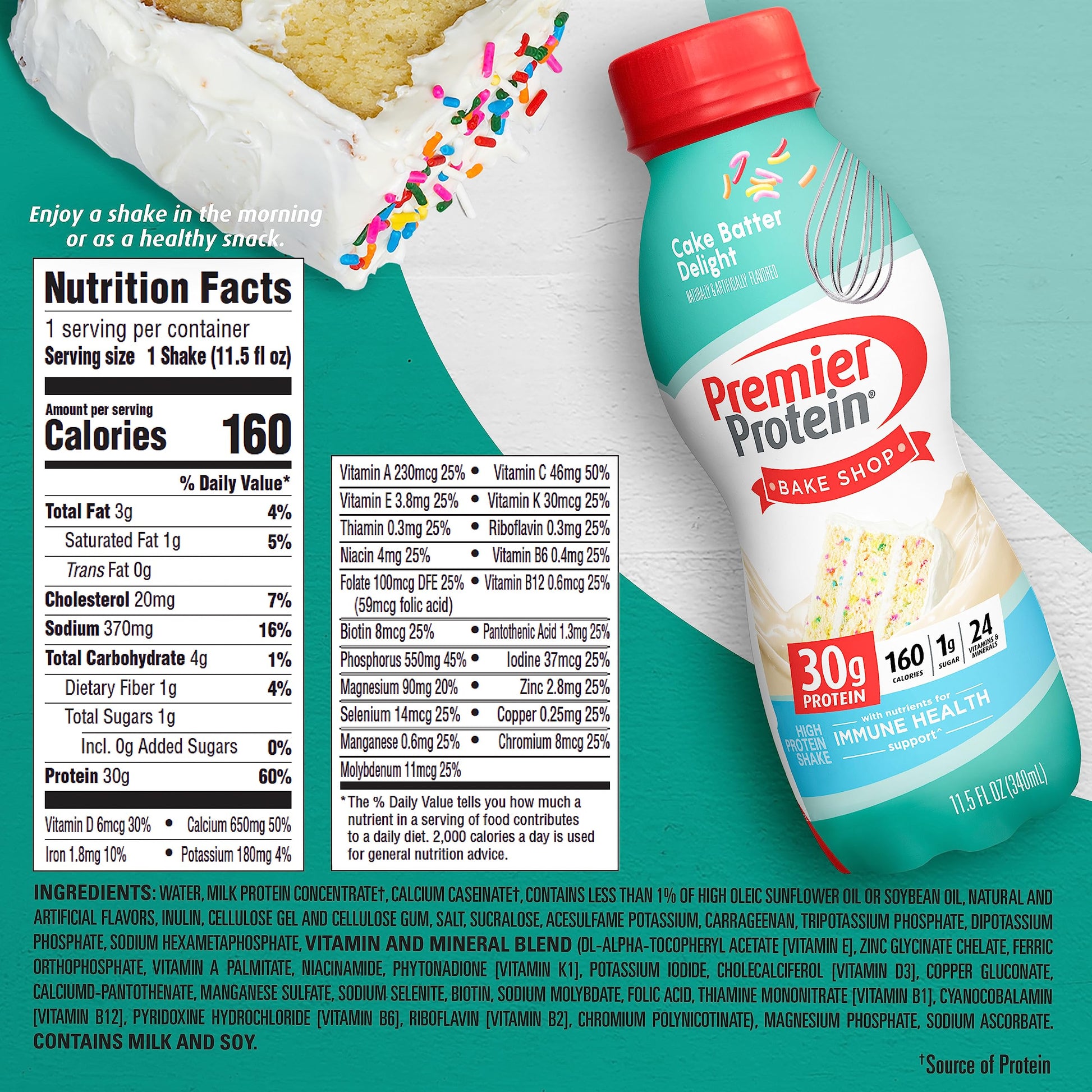 Premier Protein Shake, Cake Batter, 30g Protein, 1g Sugar, 24 Vitamins & Minerals Premier Protein uk supplements