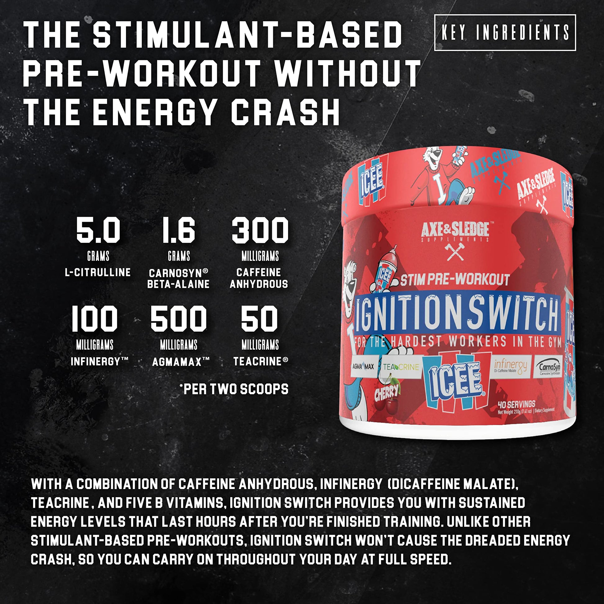 Ignition Switch Pre-Workout with CarnoSyn, TeaCrine, Infinergy, and AgmaMax, Long Lasting Axe & Sledge uk supplements