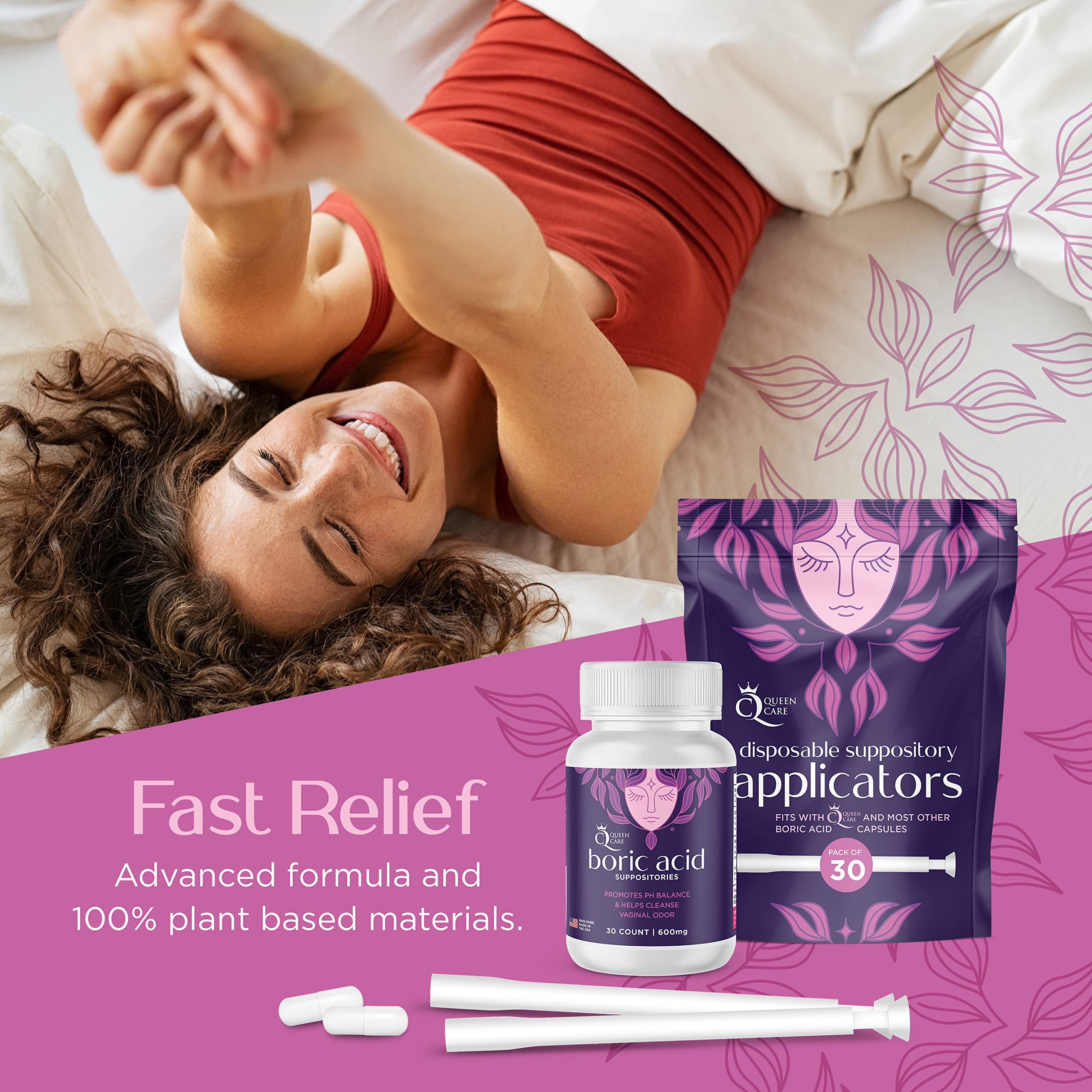 Queen Care - Boric Acid Suppositories & Applicators, Complete Feminine Care, PH Balance for Women Queen Care uk supplements