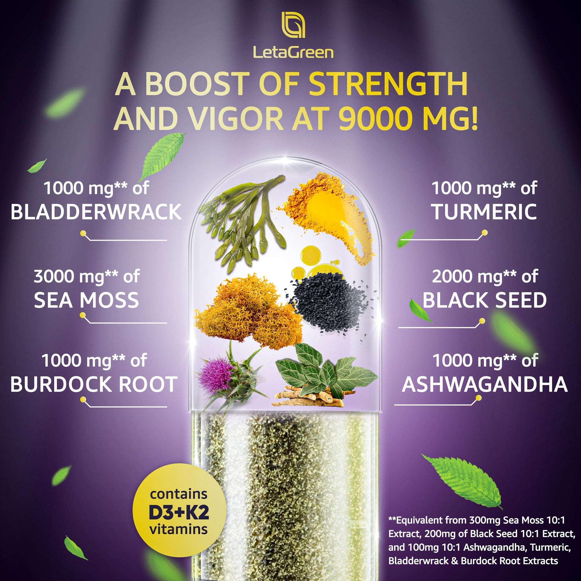 LetaGreen Ocean Wild Sea Moss Capsules - 120 Black Seed Oil Sea Moss Pills LetaGreen uk supplements