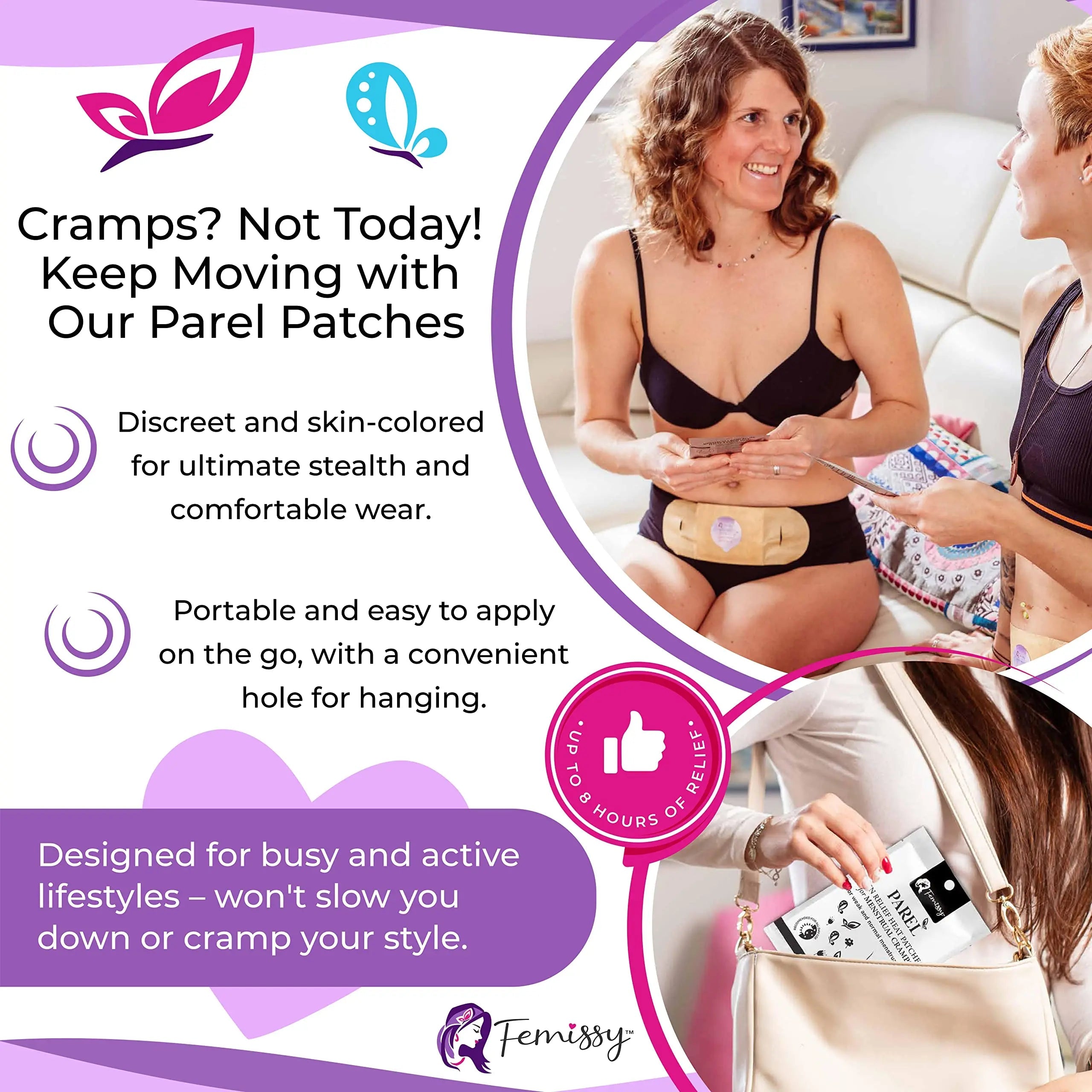 Heat Patches for Menstrual Cramps Based on Flow Strength, 10 Period Patches for Weak & Normal Flow & 1 Single Patch with Natural Herbs & Oils; Disposable Stick On Heating Pads Cramp-Free Period Femissy uk supplements