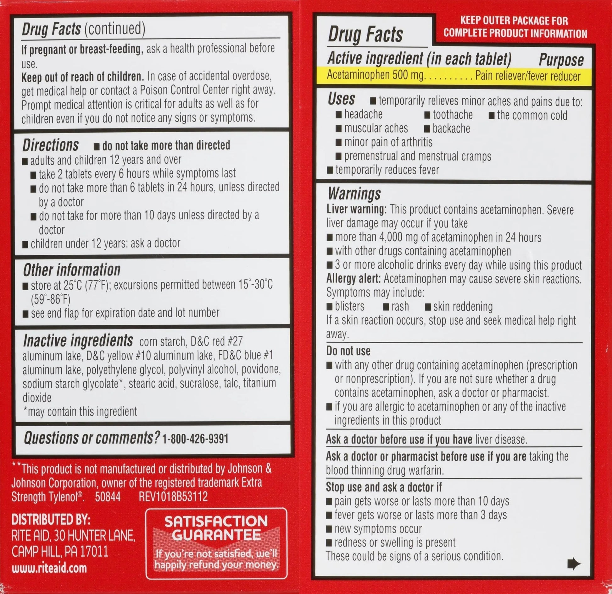 Rite Aid Extra Strength Acetaminophen Easy Tabs Tablets, 500 mg - 100 Count | Pain Reliever & Fever Reducer | Migraine Relief Products | Joint Pain Relief | Muscle Pain Relief | Menstrual Pain Relief Rite Aid uk supplements