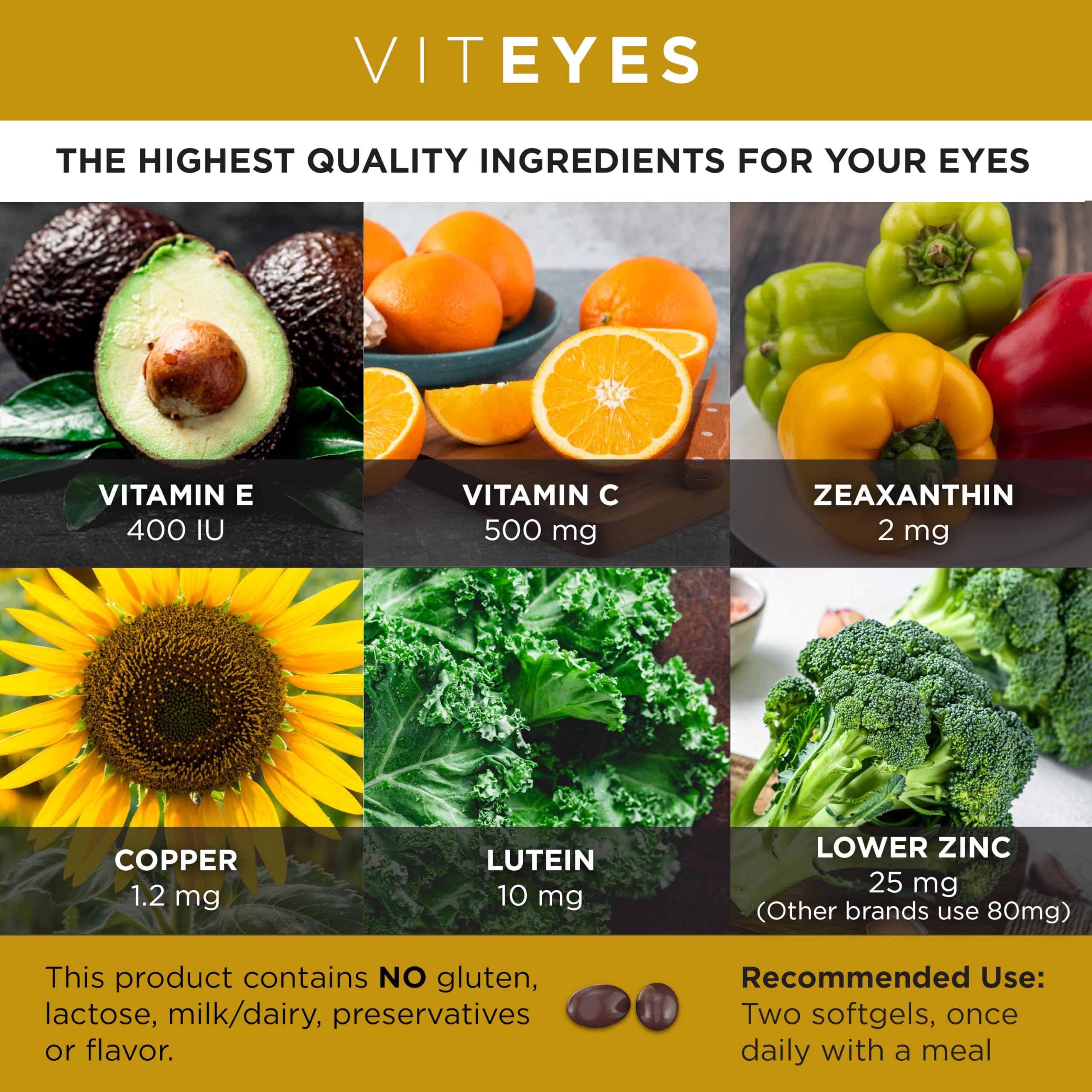 Viteyes AREDS 2 Classic Macular Health Formula Softgels, Eye Health Vitamin to Support Macular Health, Lower Zinc, Eye Vitamins, Macular Vitamins, Beta-Carotene Free, 180 Softgels Viteyes uk supplements