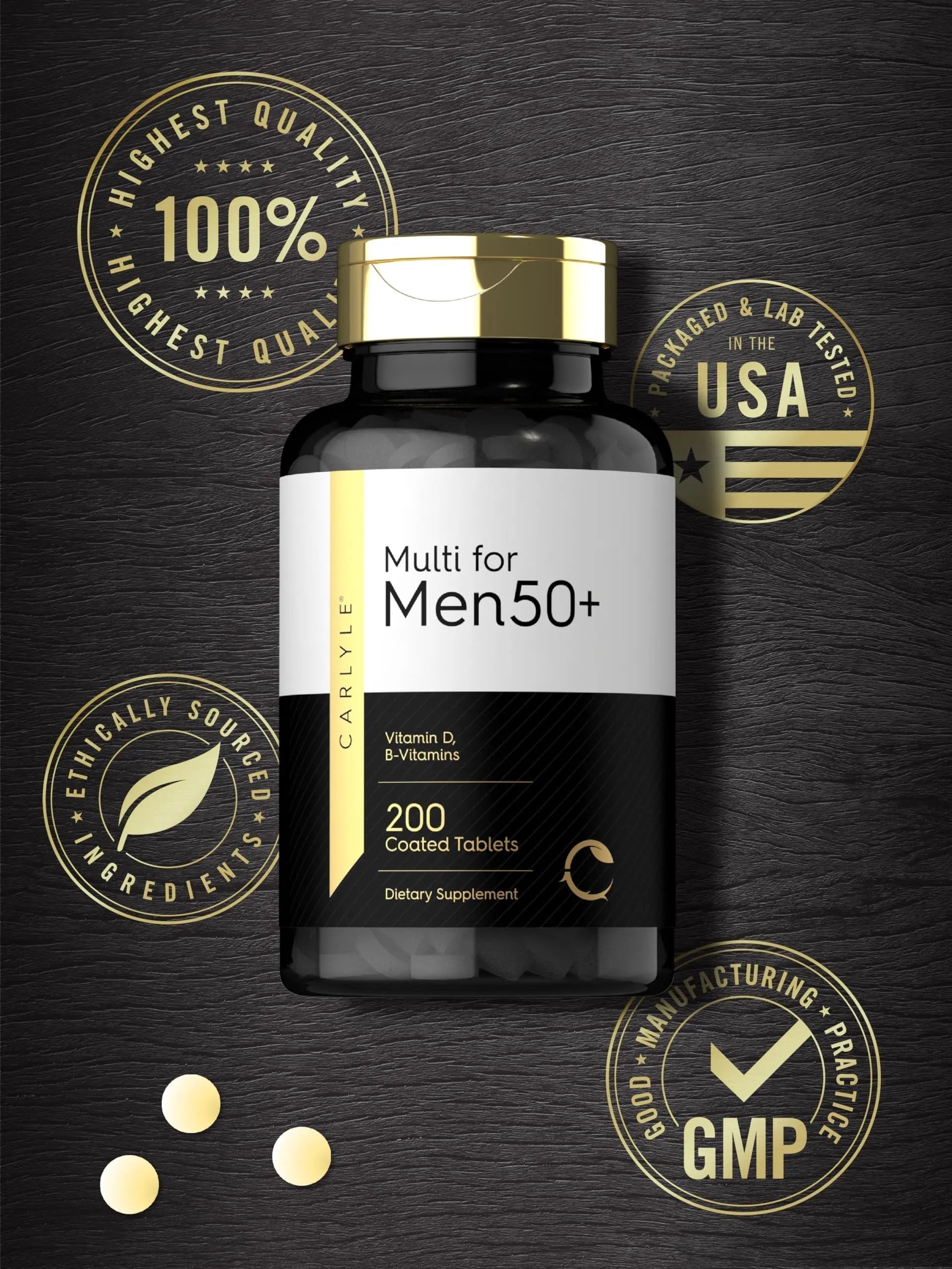 Carlyle Multivitamin for Men 50+ | 200 Count | with B Vitamins, Vitamin D, Magnesium & Zinc | Non-GMO, Gluten Free Supplement Carlyle uk supplements