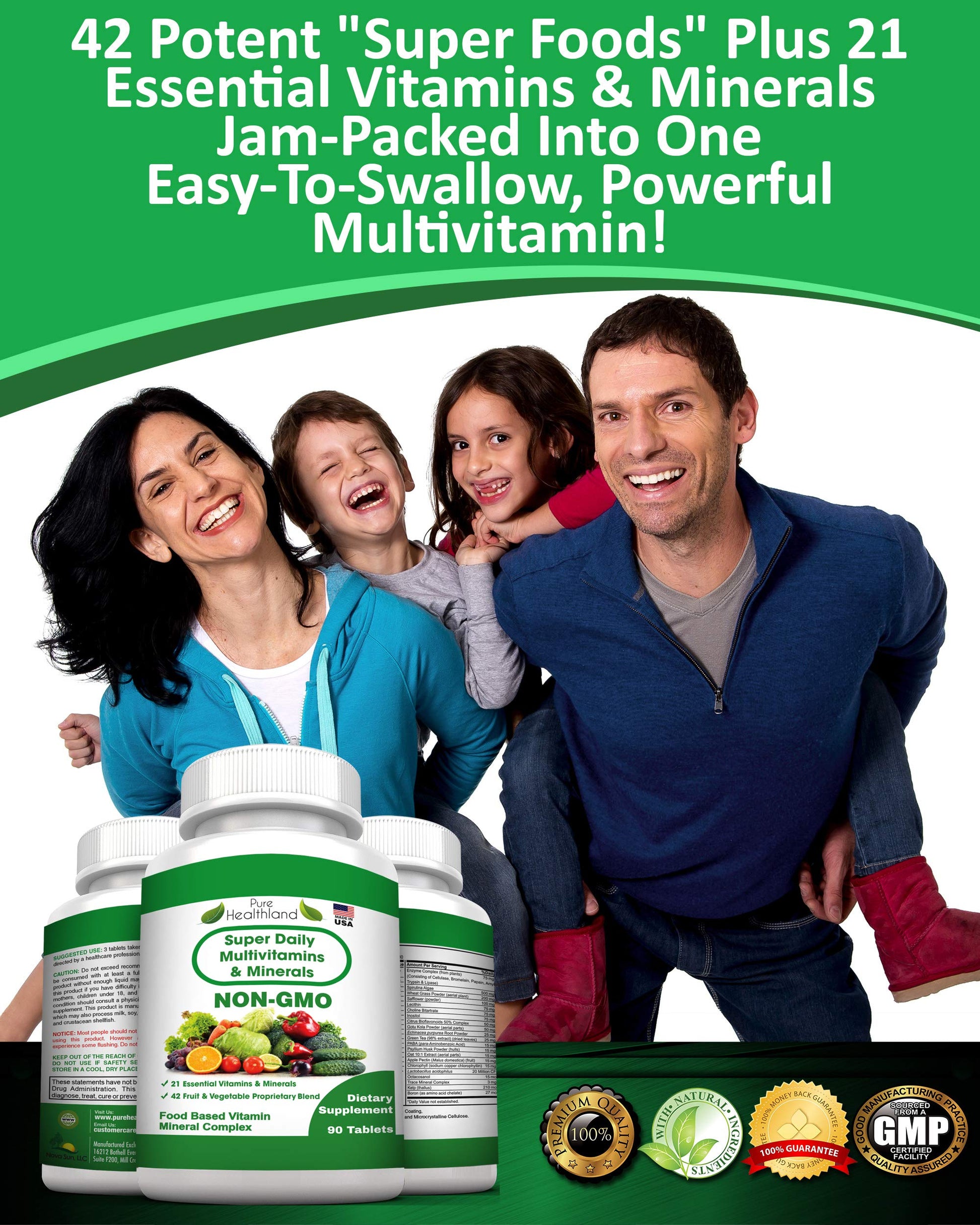 Pure Heathland Non-GMO Super Daily Multivitamin for Adults – 42 Natural Fruits & Vegetables Blend with 21 Essential Vitamins & Minerals – Vegan Coating Tablets, 90 Count, Made in USA Pure Healthland uk supplements