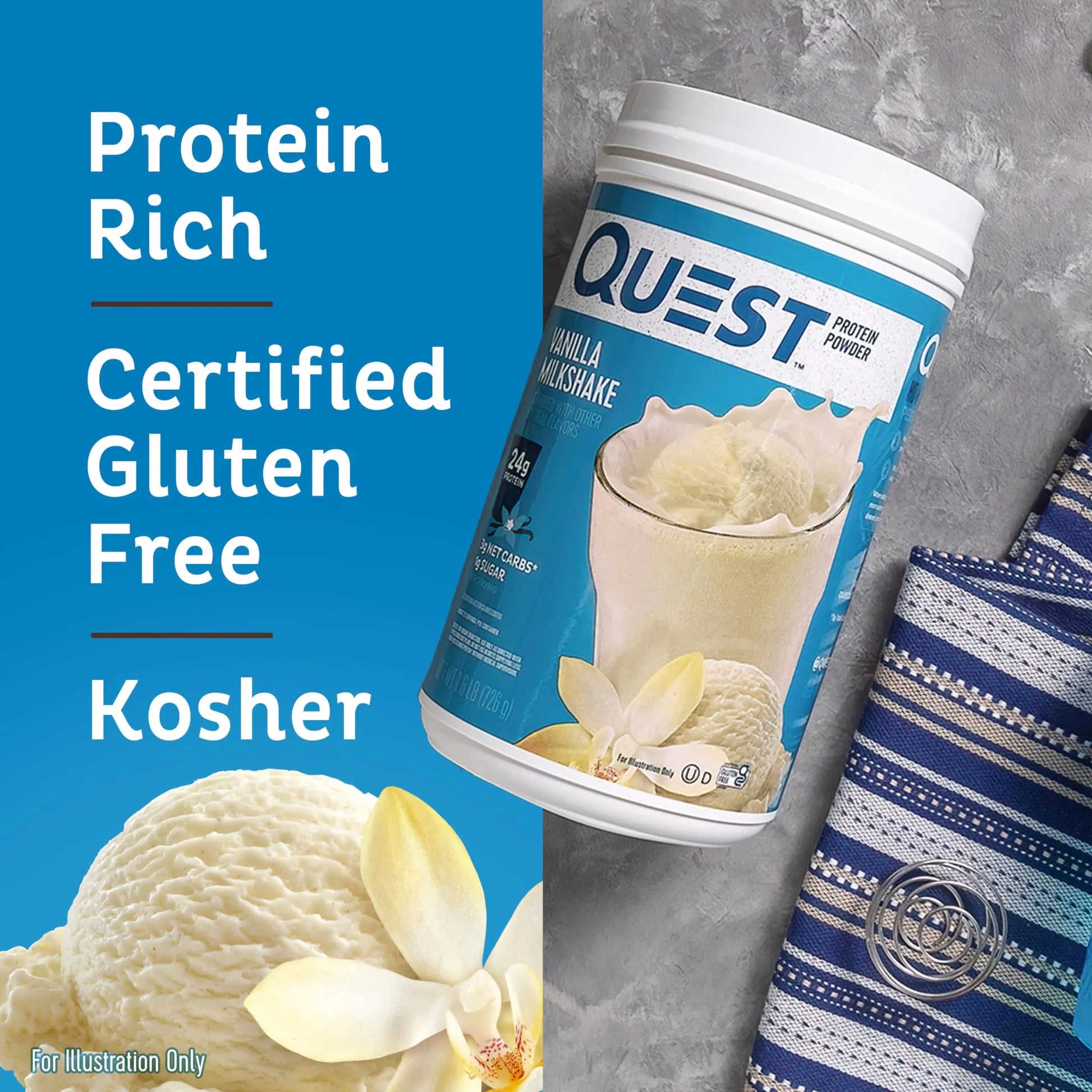 Quest Nutrition Vanilla Milkshake Protein Powder, 24g of Protein, 1g of Sugar, Low Carb, Gluten Free, 1.6 Pound, 23 Servings Quest uk supplements