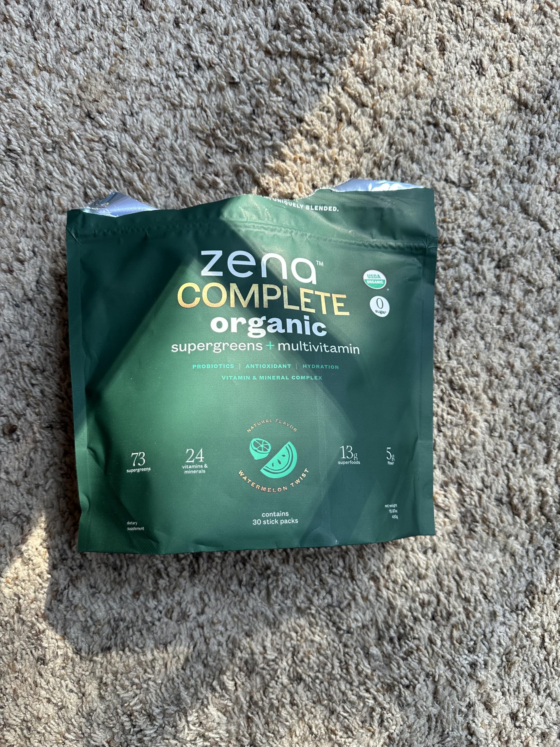 Zena Complete Organic Super Greens Powder & Multivitamin, 90+ Supergreens, Fruits, Veggies, Pre & Probiotics, Watermelon Citrus Flavor Zena Nutrition uk supplements