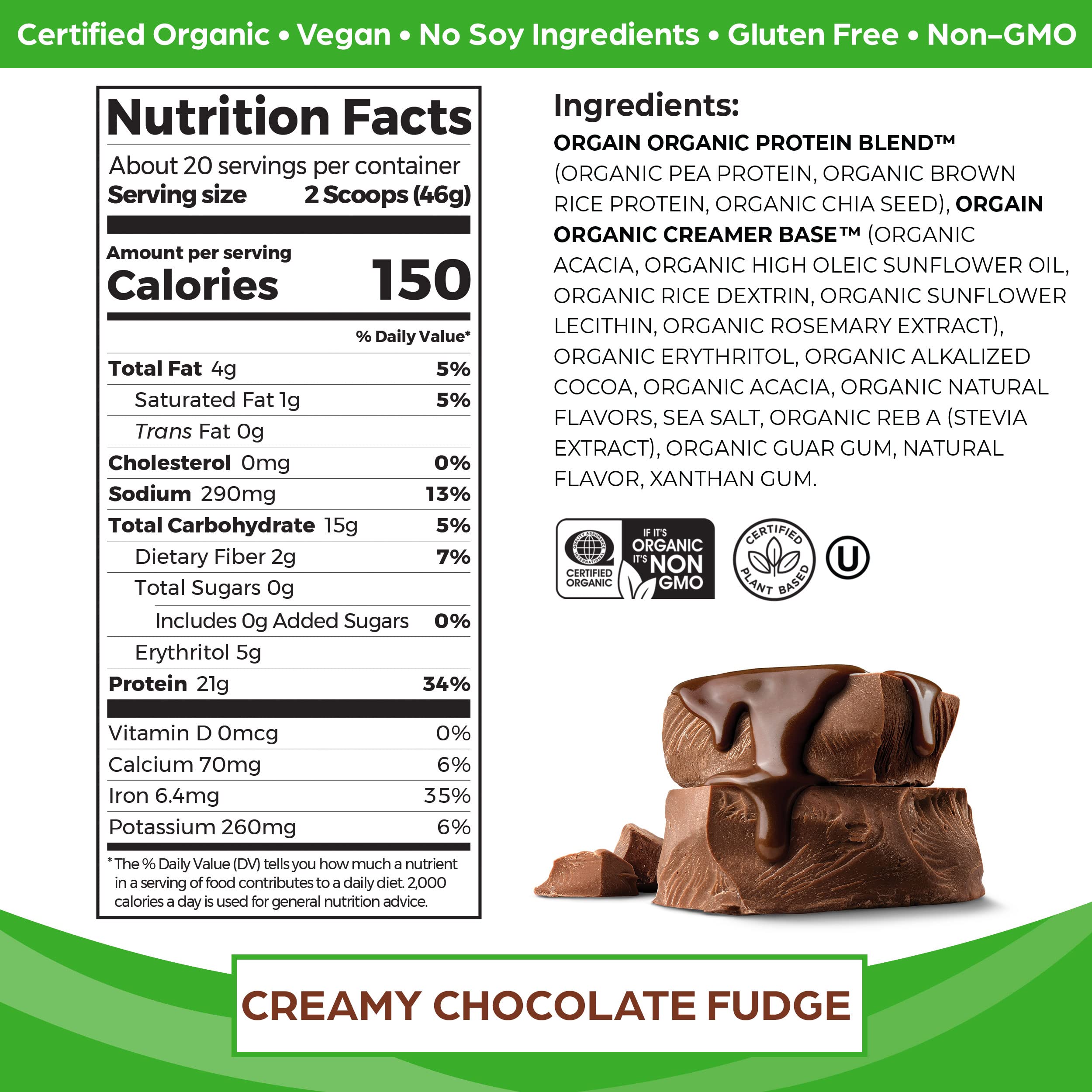Orgain Organic Vegan Protein Powder, Creamy Chocolate Fudge - 21g Plant Based Protein Orgain uk supplements