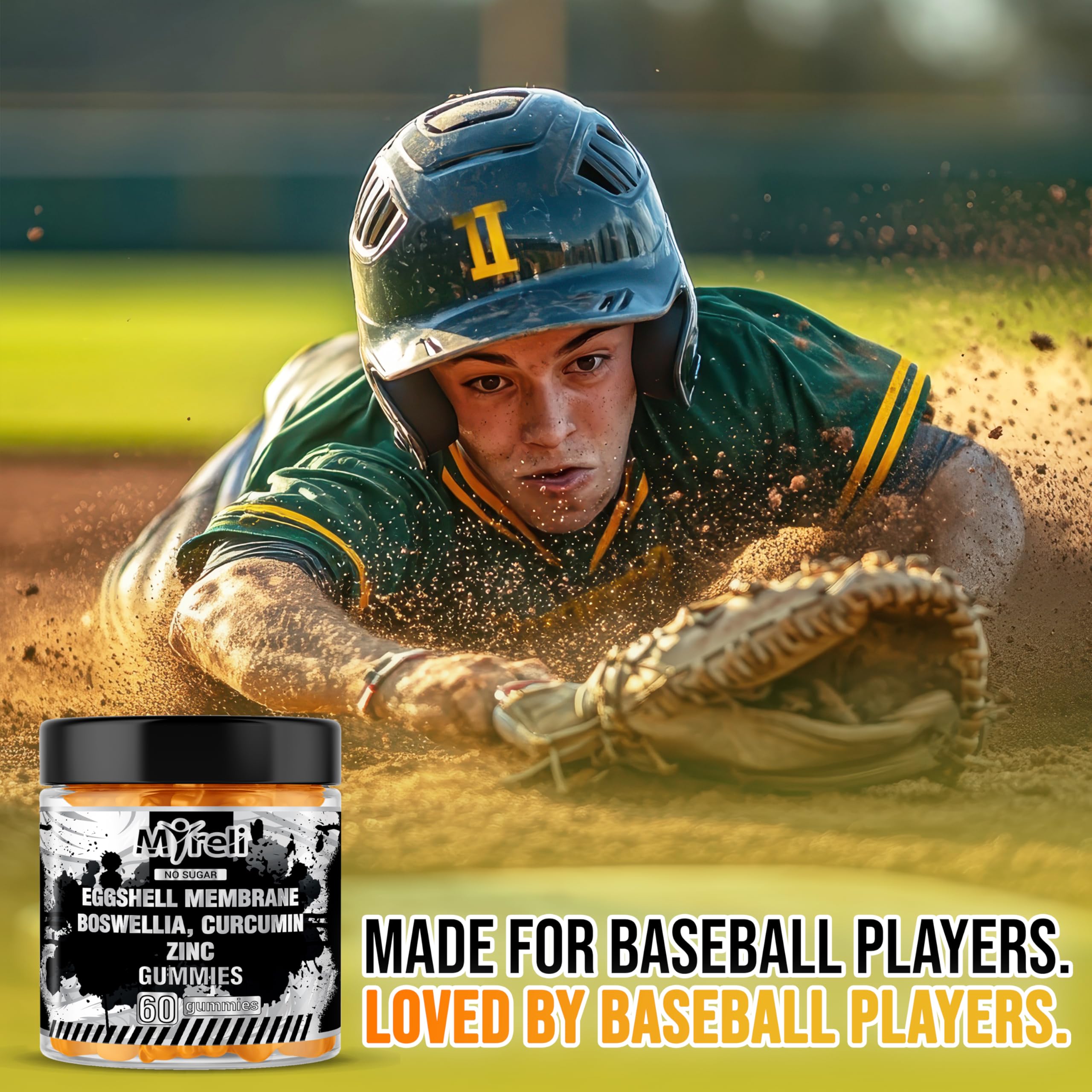 MYRELI Eggshell Membrane 400mg, Boswellia 300mg, Curcumin 250mg & Zinc 20mg Gummies - Baseball Athlete Joint Support, Flexibility, Recovery, Antioxidant, Energy, Endurance - Vegan, Non-GMO, 60 Gummies MYRELI uk supplements