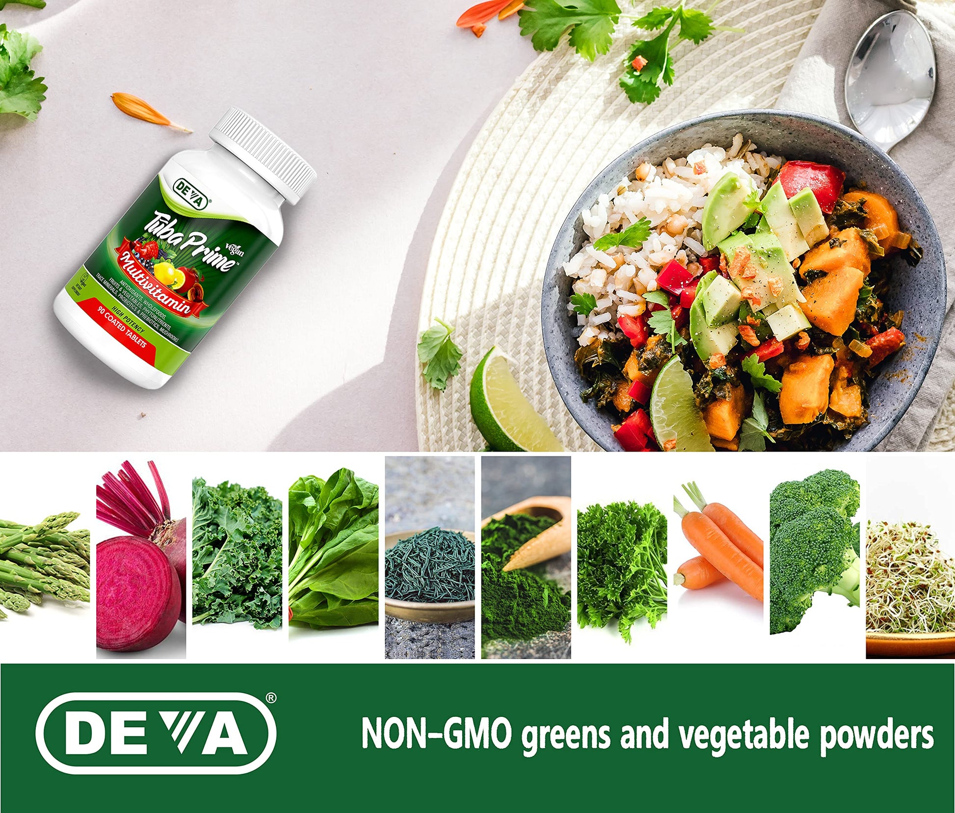 DEVA Tuba Prime Vegan Multivitamin - High-Potency Vitamin and Mineral Dietary Supplement - Antioxidants, Fruit and Vegetable Blend, Super Mushrooms, Probiotics, Prebiotics, Seeds, Herbs - 90 Tablets DEVA uk supplements