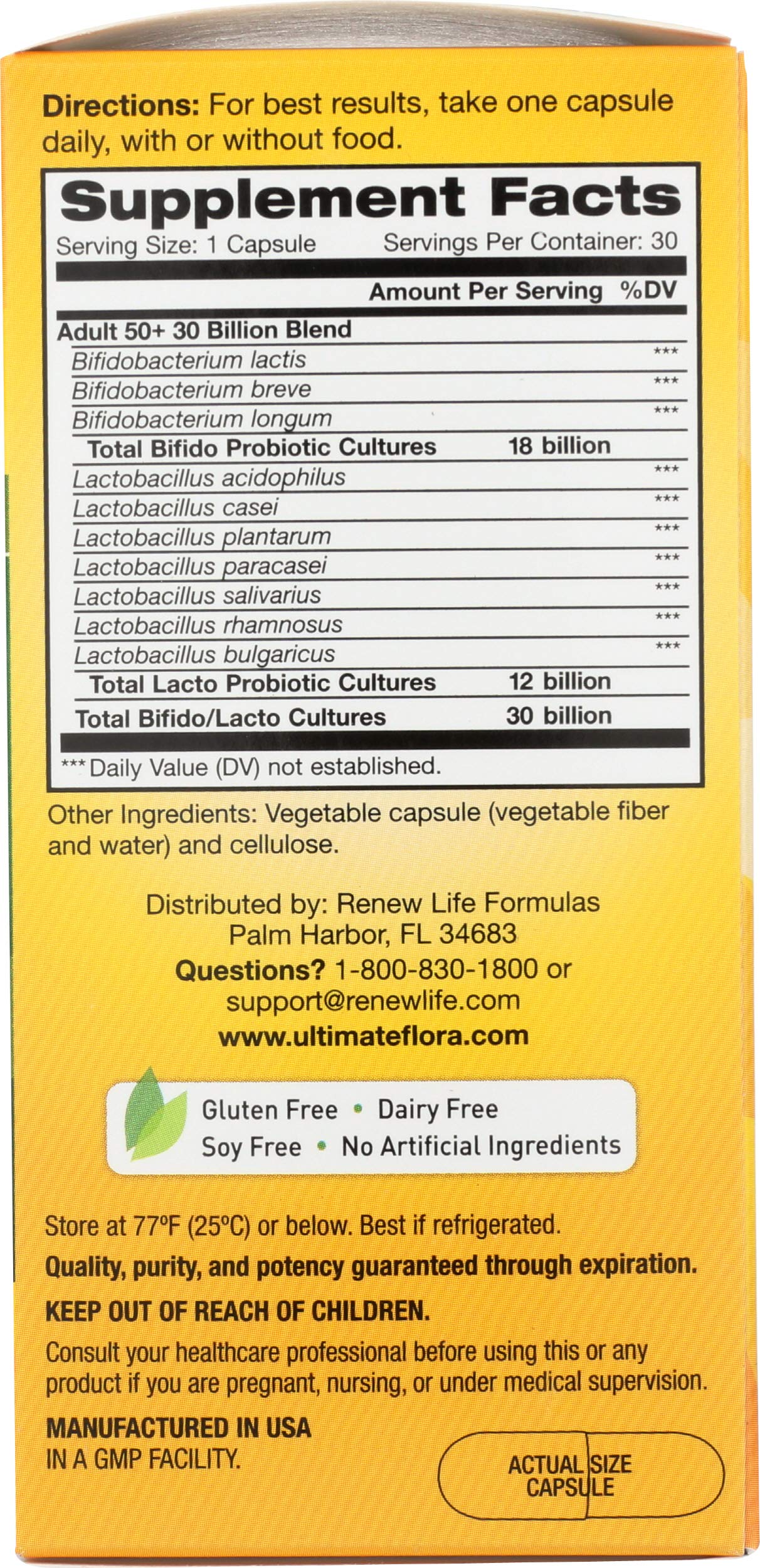 Renew Life Probiotic Adult 50 Plus Probiotic Capsules, Daily Supplement Supports Urinary, Digestive and Immune Health, L. Rhamnosus GG, Dairy, Soy and gluten-free, 30 Billion CFU, 30 Count Renew Life uk supplements