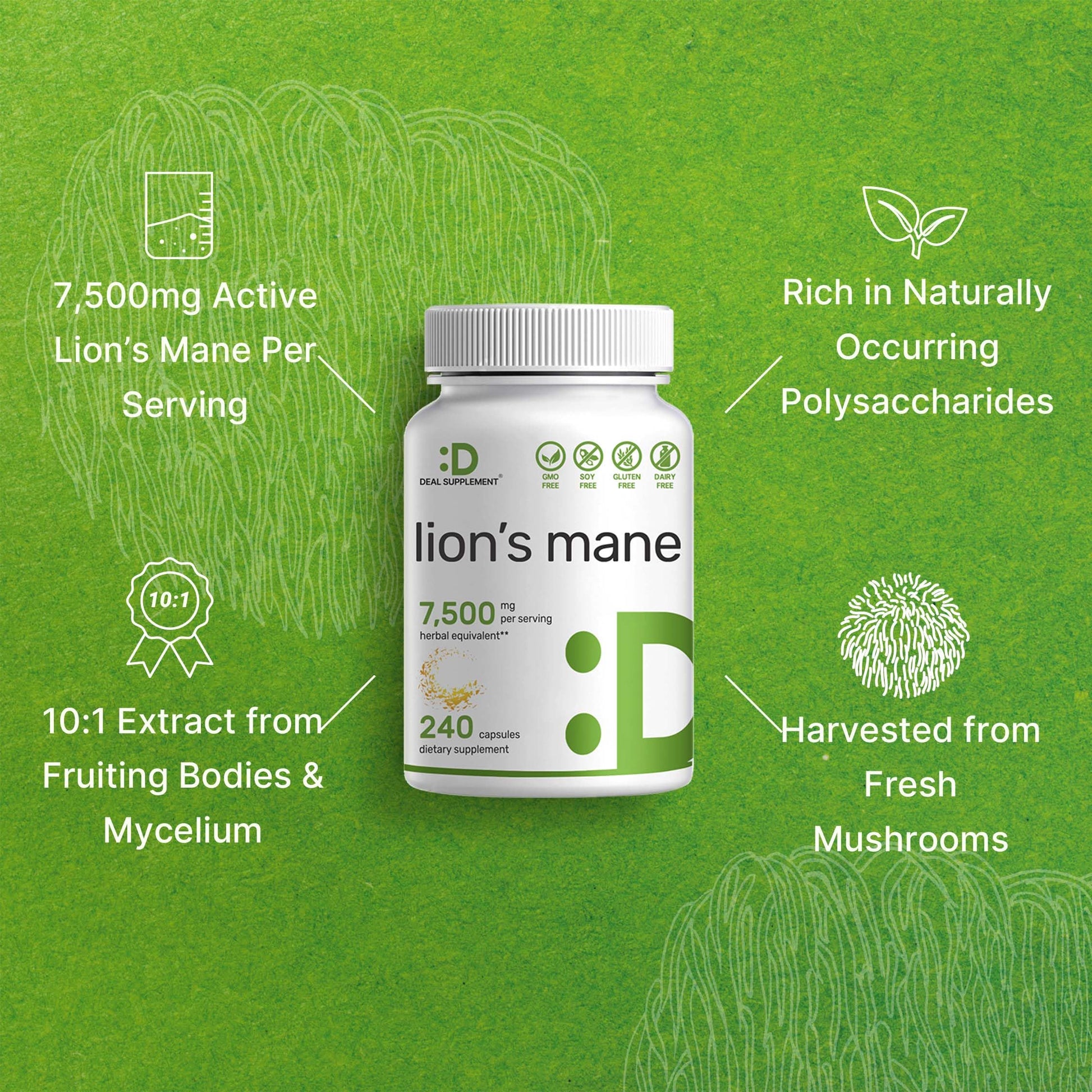 Lions Mane Mushroom Supplement, 7,500mg Per Serving, 240 Capsules – Active Fruiting DEAL SUPPLEMENT uk supplements
